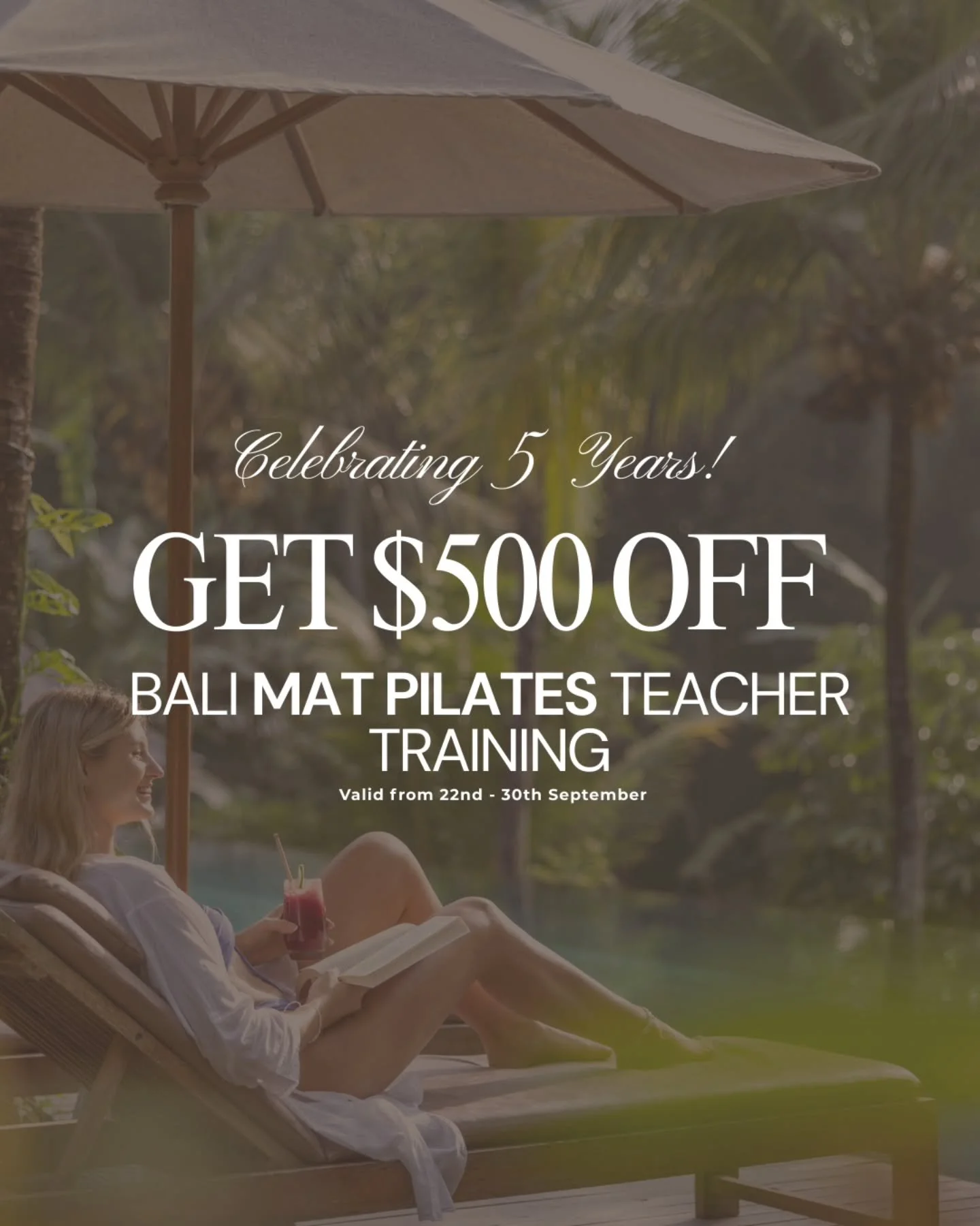 💖 Celebrating 5 years of The SO Academy 💖

Start your Pilates Instructor Journey in beautiful Bali, Indonesia. Half a decade is no easy feat, so we've decided to celebrate with you all!

Sign up between 22nd-30th September and have your tuition fee