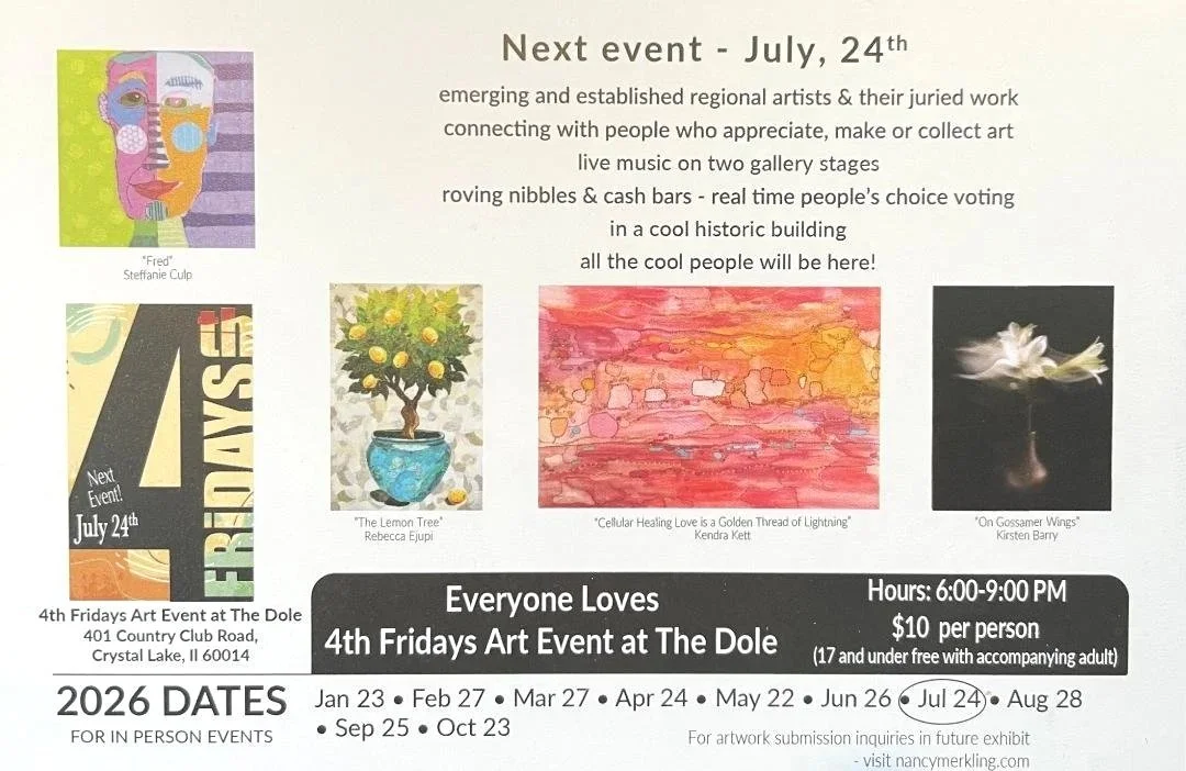 "Love is a Golden Thread of Lightning" awarded "Honorable Mention" -- See it at The Dole in Crystal Lake IL on Friday, July 24, 6-9pm -- On view through August 21. Available for purchase.