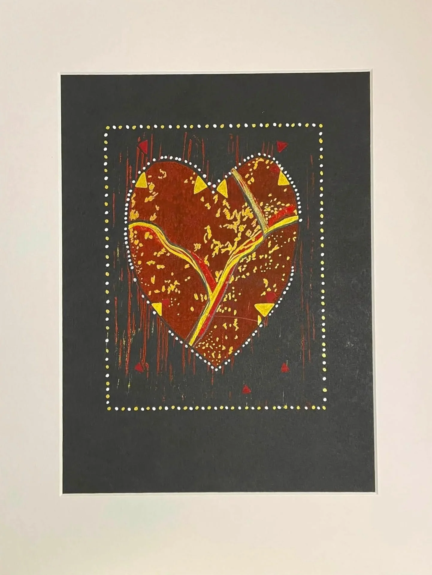 Kintsugi Heart II -- Ink Block Print + Mixed Media | 12 × 16 Matted (Unframed) $150