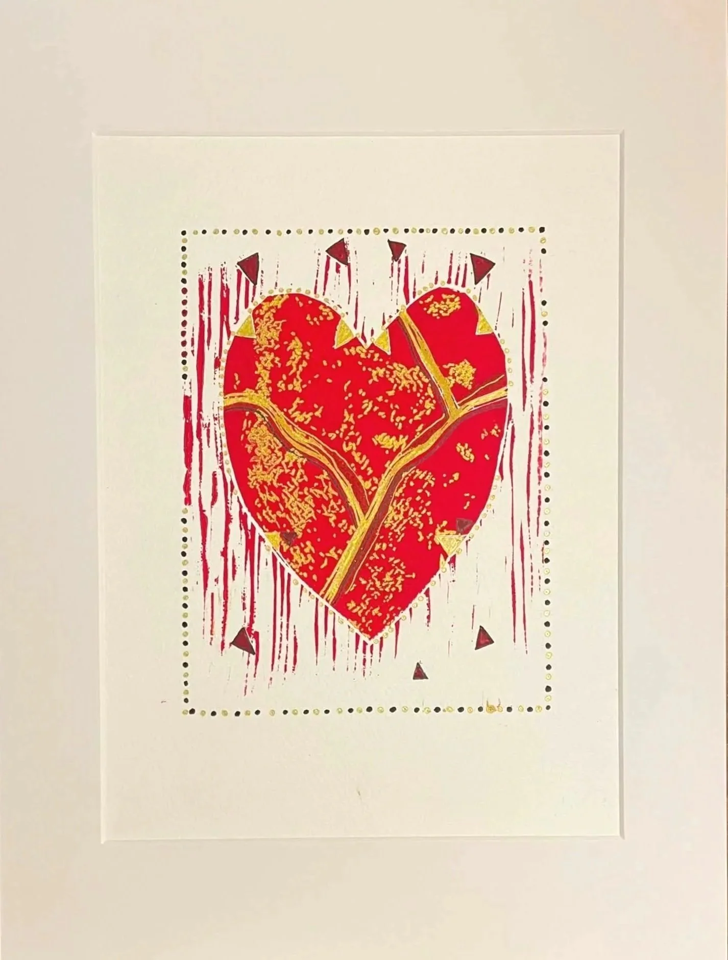Kintsugi Heart III -- Ink Block Print + Mixed Media | 12 × 16 Matted (Unframed) $150