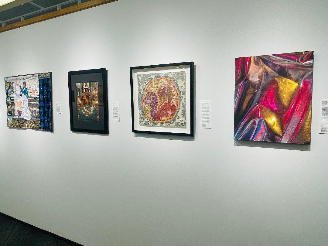 Robert T Wright Gallery of Art at the College of Lake County -- Grayslake IL --  Annual Members Exhibition 2026 -- Curated by Ann Rintz ("Home is Where the Cells Are" -- 2nd from right)