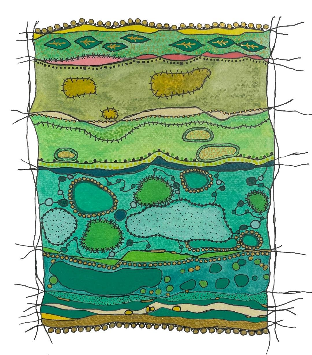 Cellular Healing Blanket: Earth Flow 16.5 x 15 $400 (Archival Matting & Maple Frame)