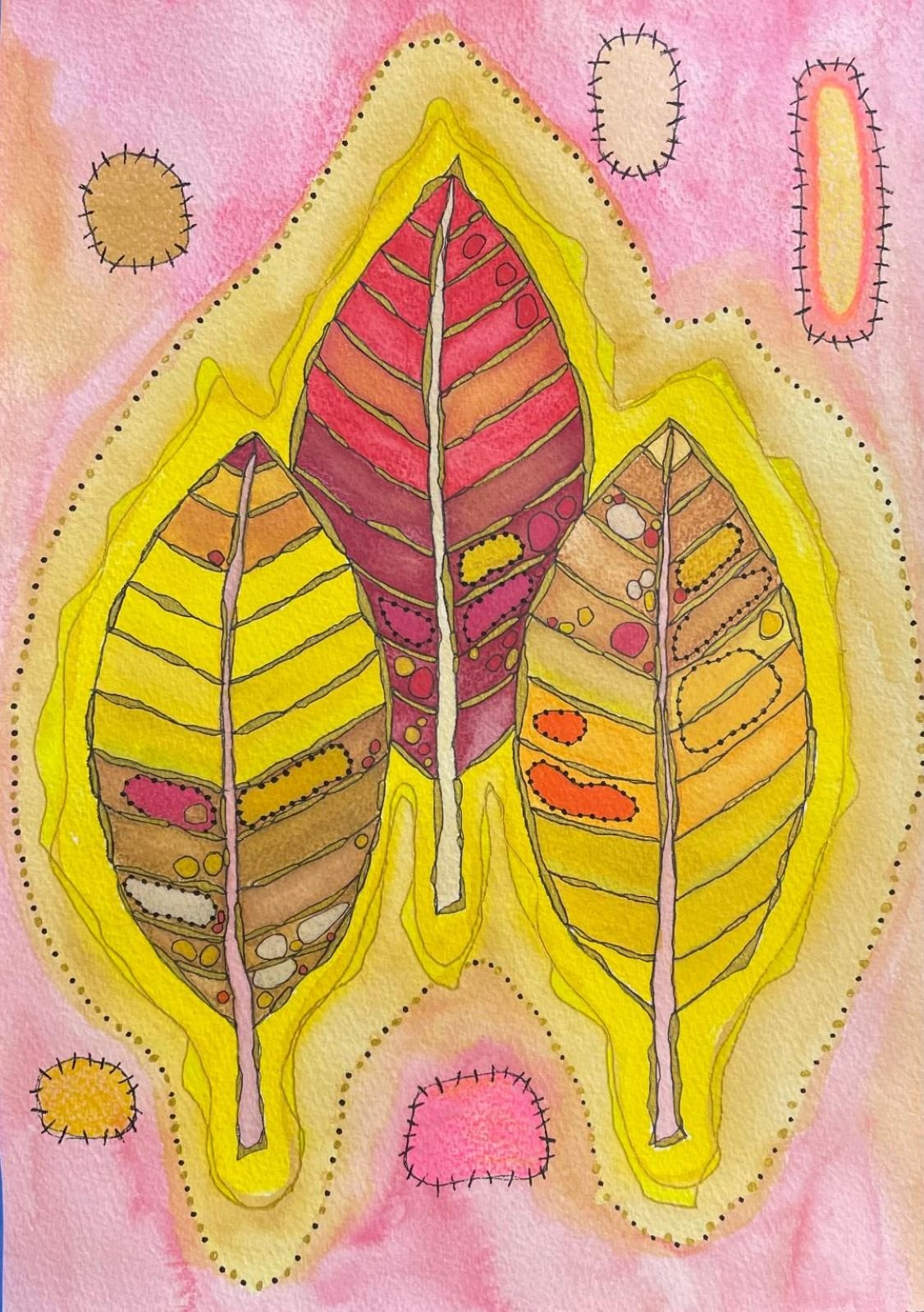 Imagery from "Leaf Glow with Patches: The Girl Who Loves Leaves" at the Archer Business Center in "Lure of the Local: Love Letters" Exhibition Oct 16-Nov 22 