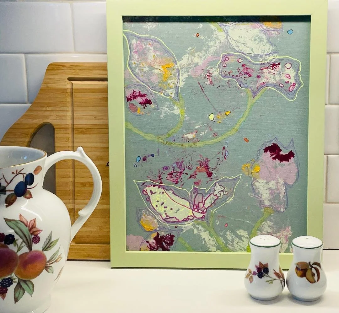 Delicate Reveries & Subtle Hope #2 Shown Professionally Framed in Celery Green Wood Frame 