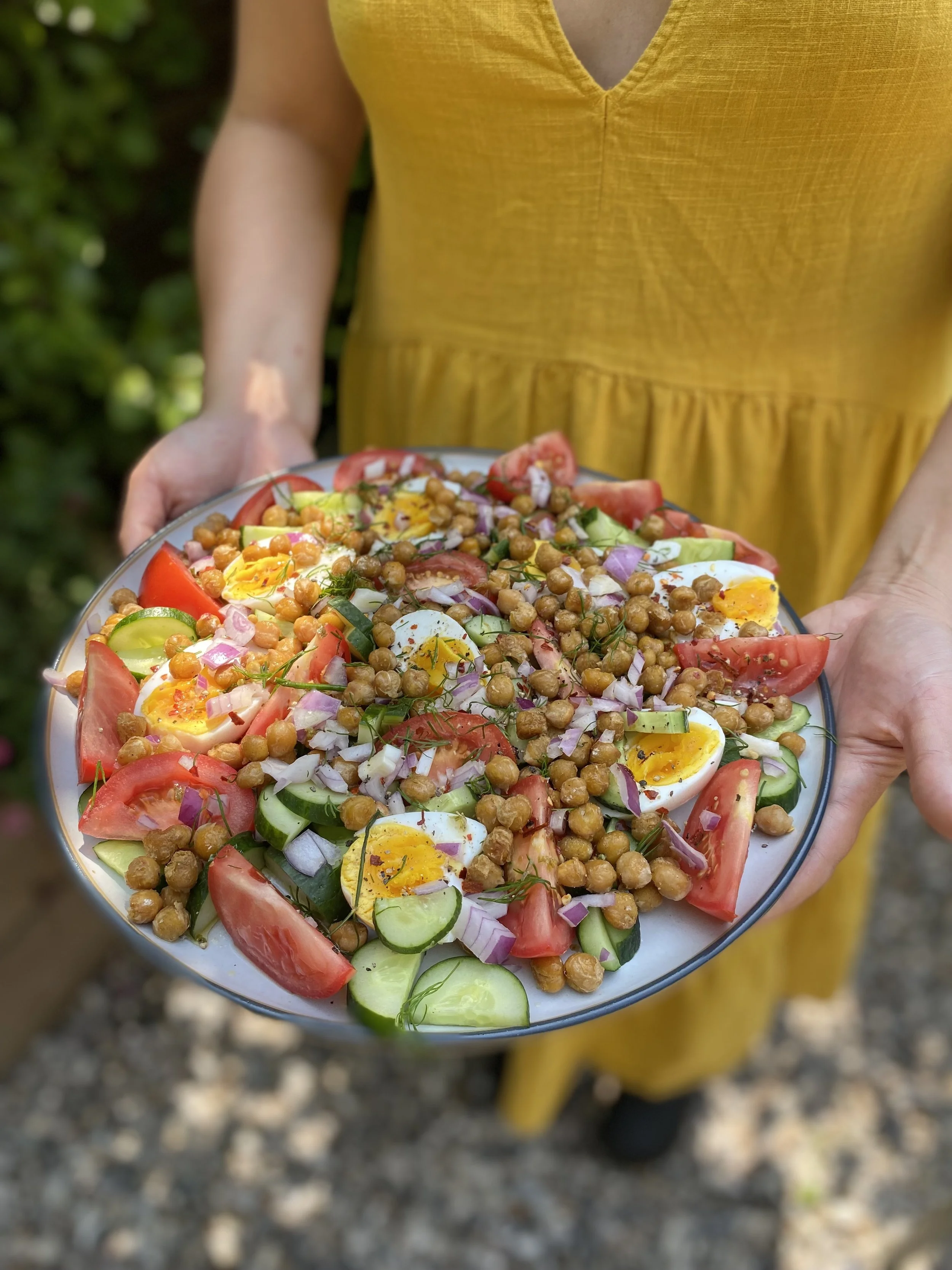Fried chickpea, tomato & cucumber salad