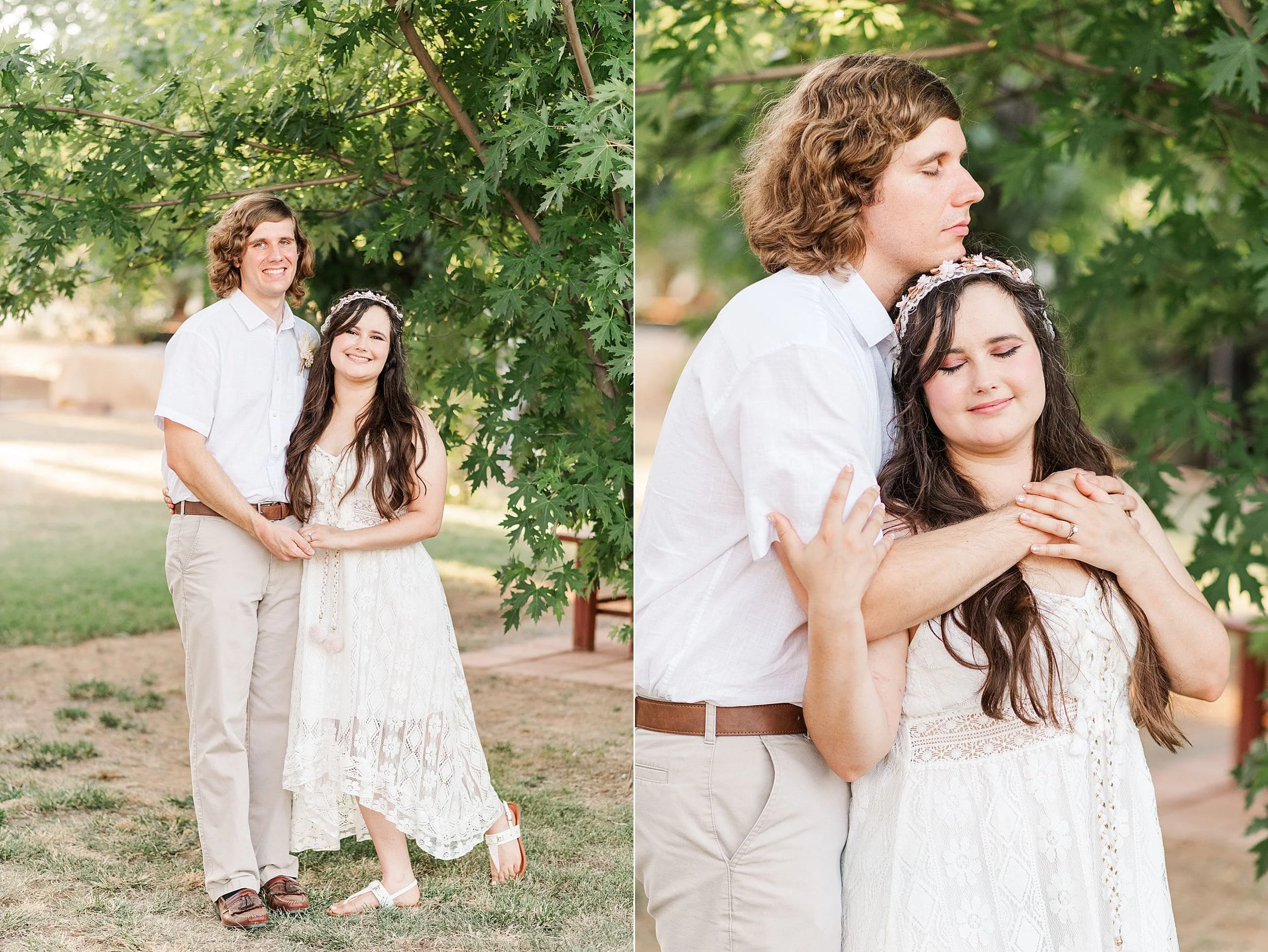 traditional engagement portrait with boho styled lace dress