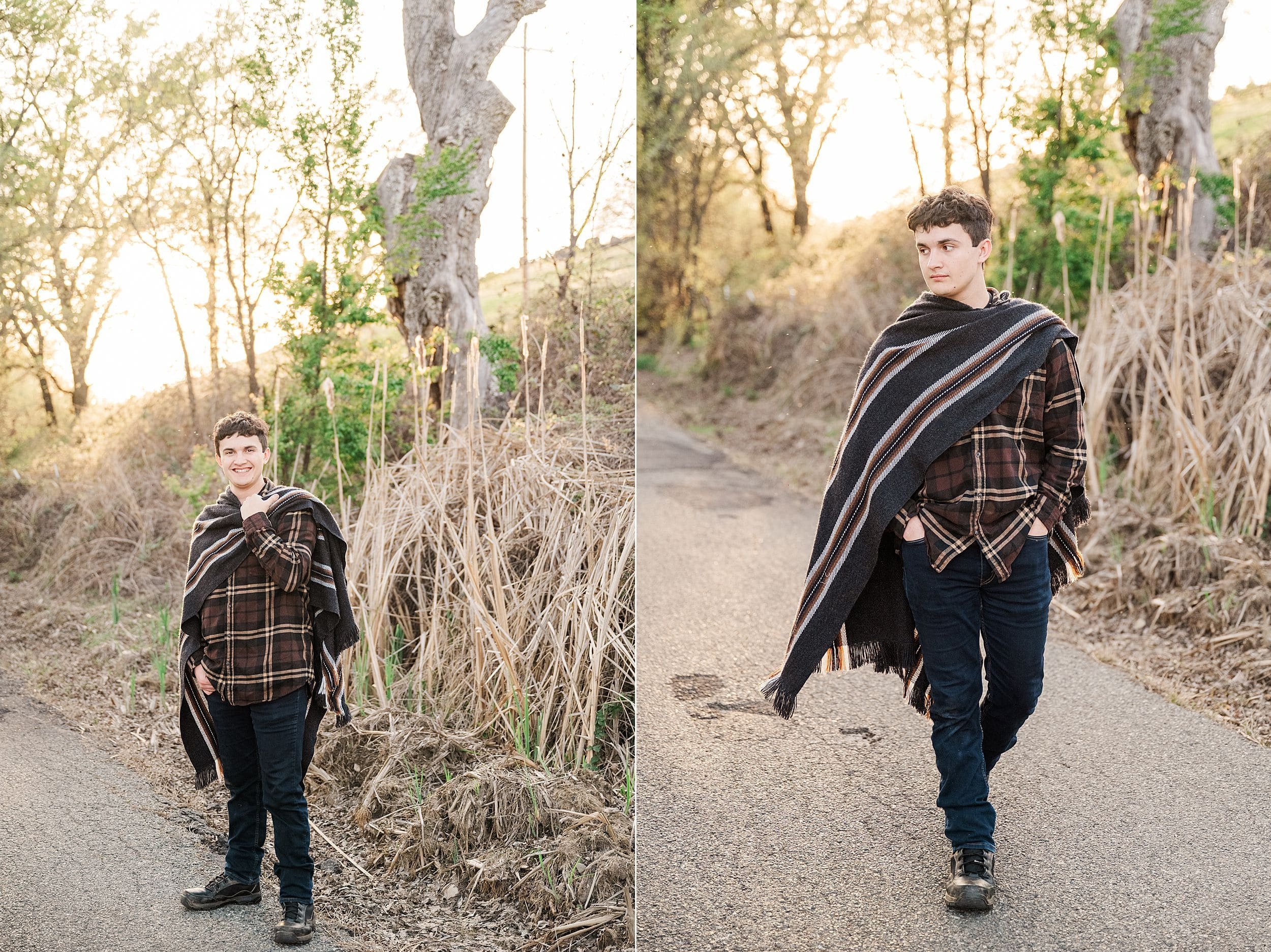teenager boy walking down country road