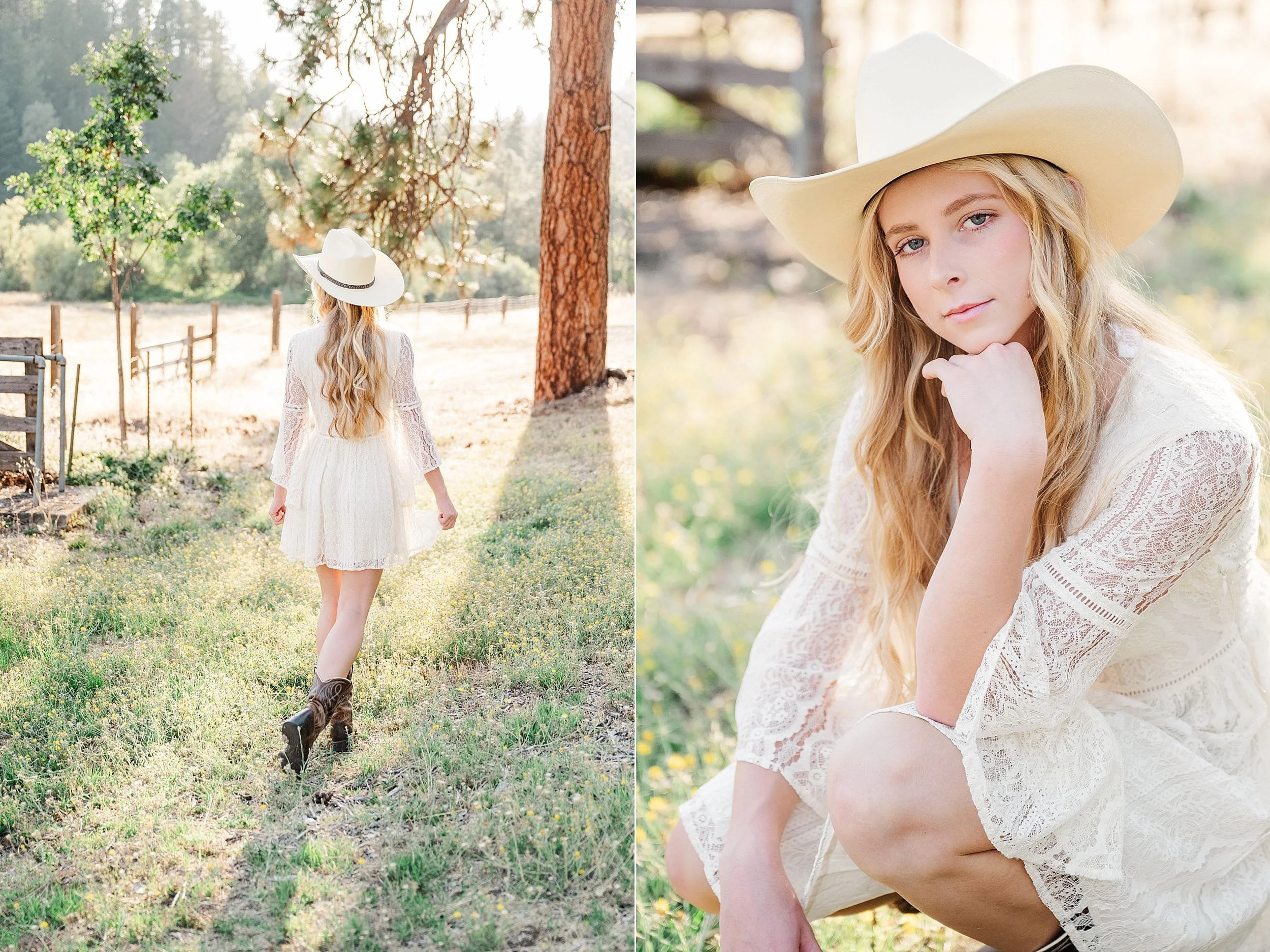blond hair blue eyed high school senior in western outfit