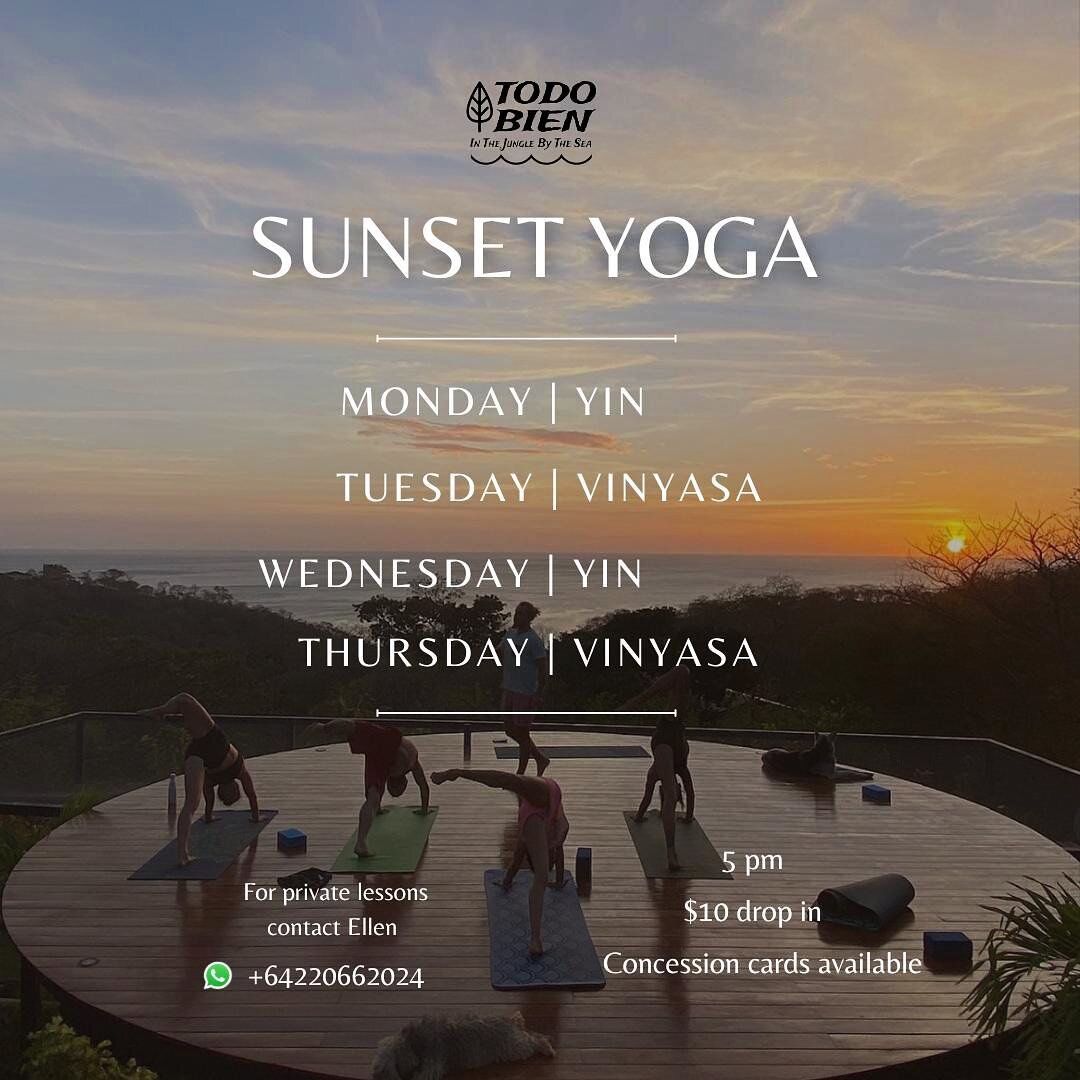 Stoked to announce we will have daily yoga Mon - Thurs up here at Todo Bien with our in-house yogi @ellenkoland starting this coming Monday! 

$10 drop in - Hope to see you here to share some of these views 😍 🌅 🧘&zwj;♀️ 
.
.
.
.
#yogadaily #yogili