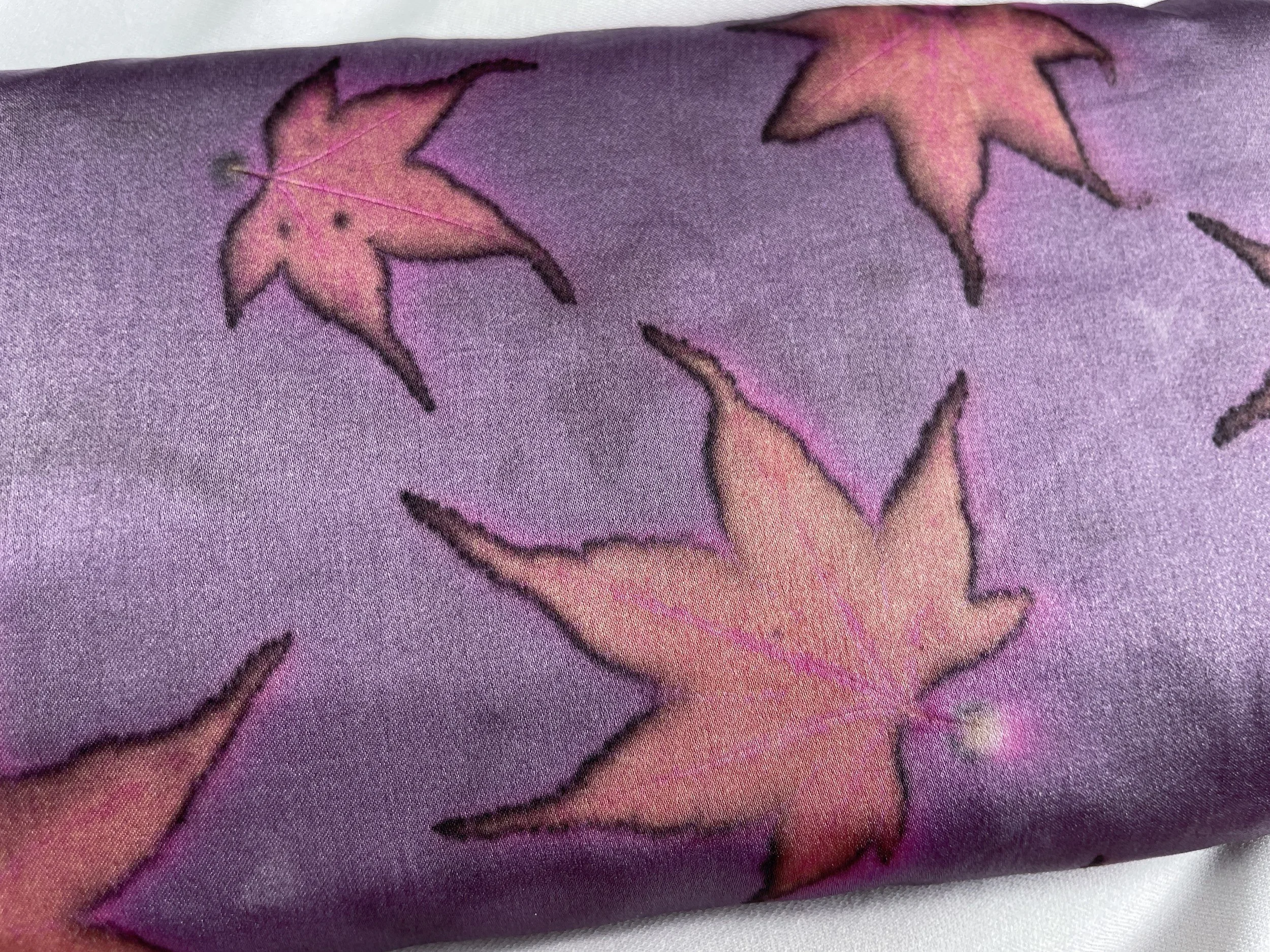 Purple and Pink Leaf Printed Silk Eye Pillow — Cedar Dell Designs
