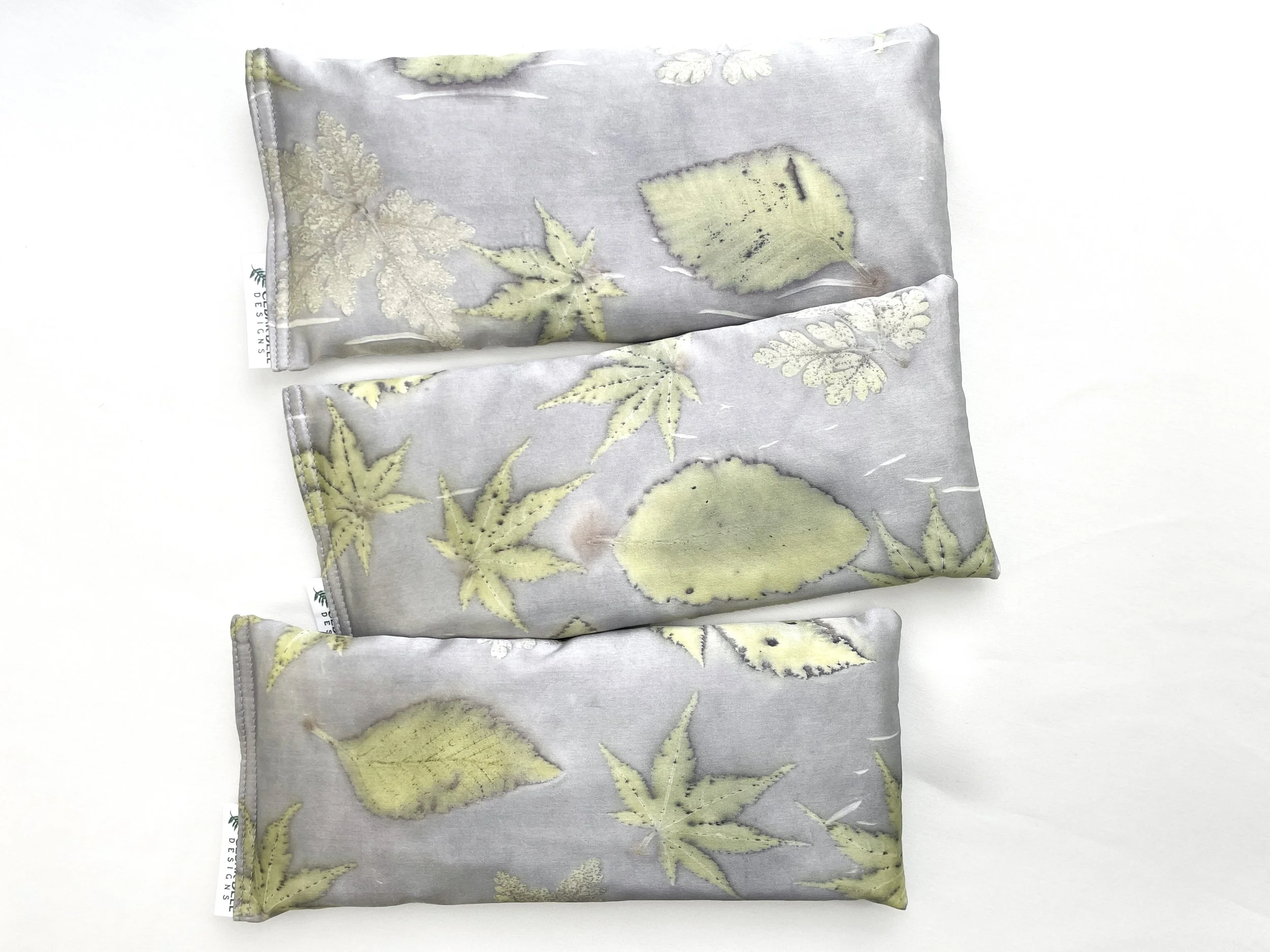 Light Grey Leaf Print Silk Eye Pillow