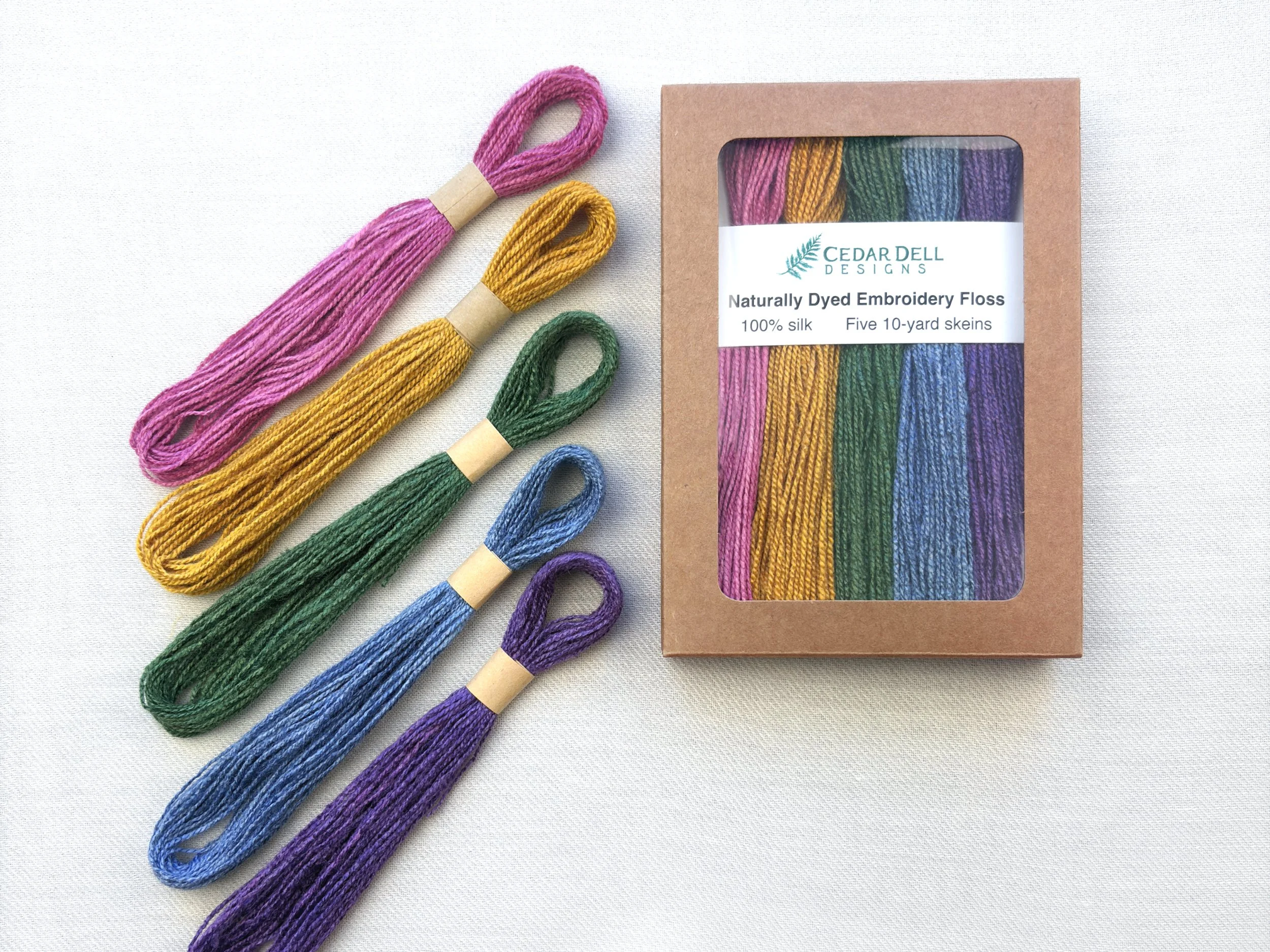 Naturally Dyed Silk Embroidery Floss, Set of 5 Jewel Tone Colors
