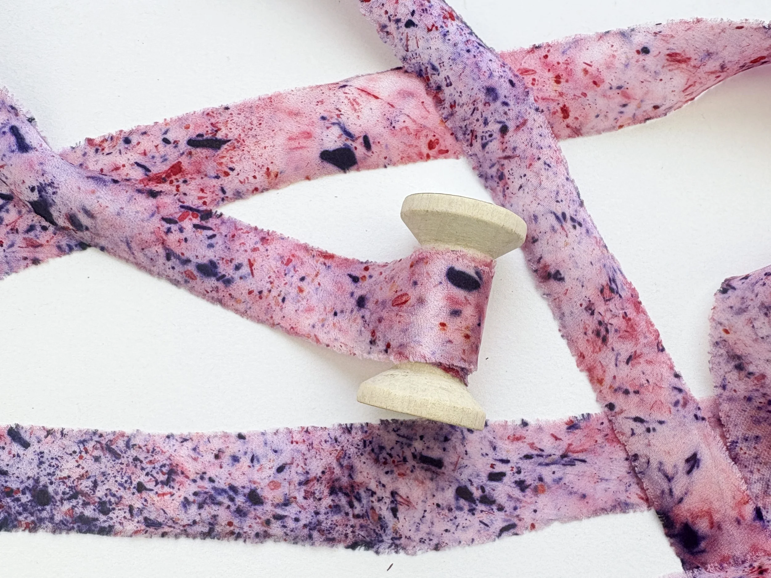 Naturally Dyed Silk Ribbon - Purple and Pink Speckles