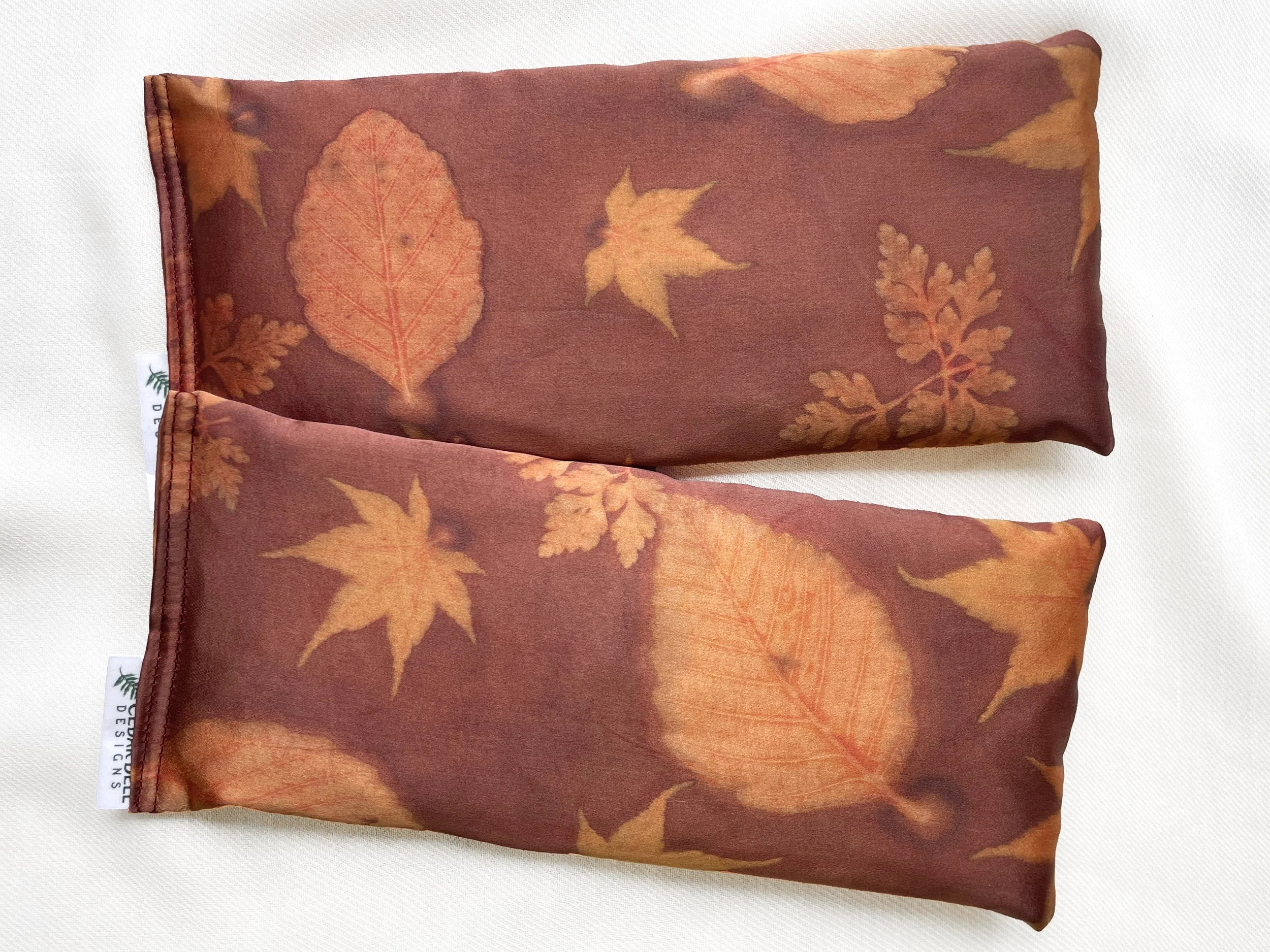 Burgundy and Orange Leaf Print Silk Eye Pillow