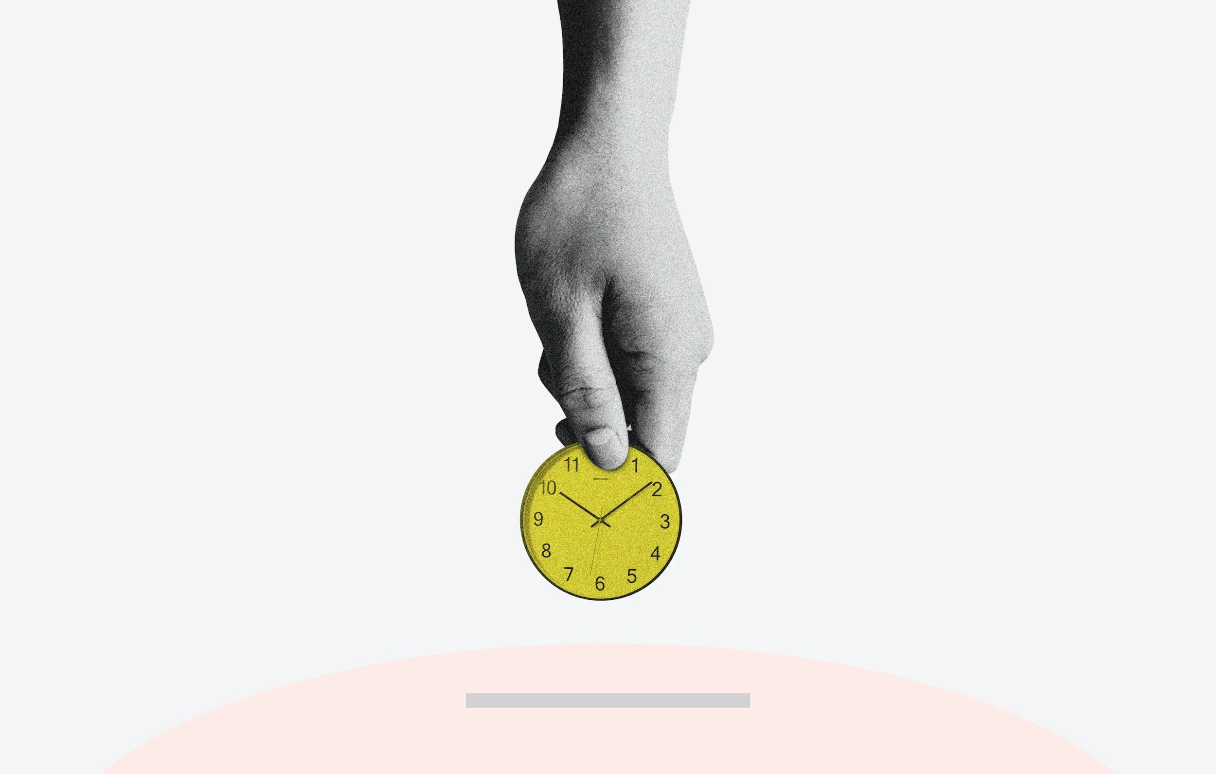 a hand putting a yellow clock face into a piggy bank