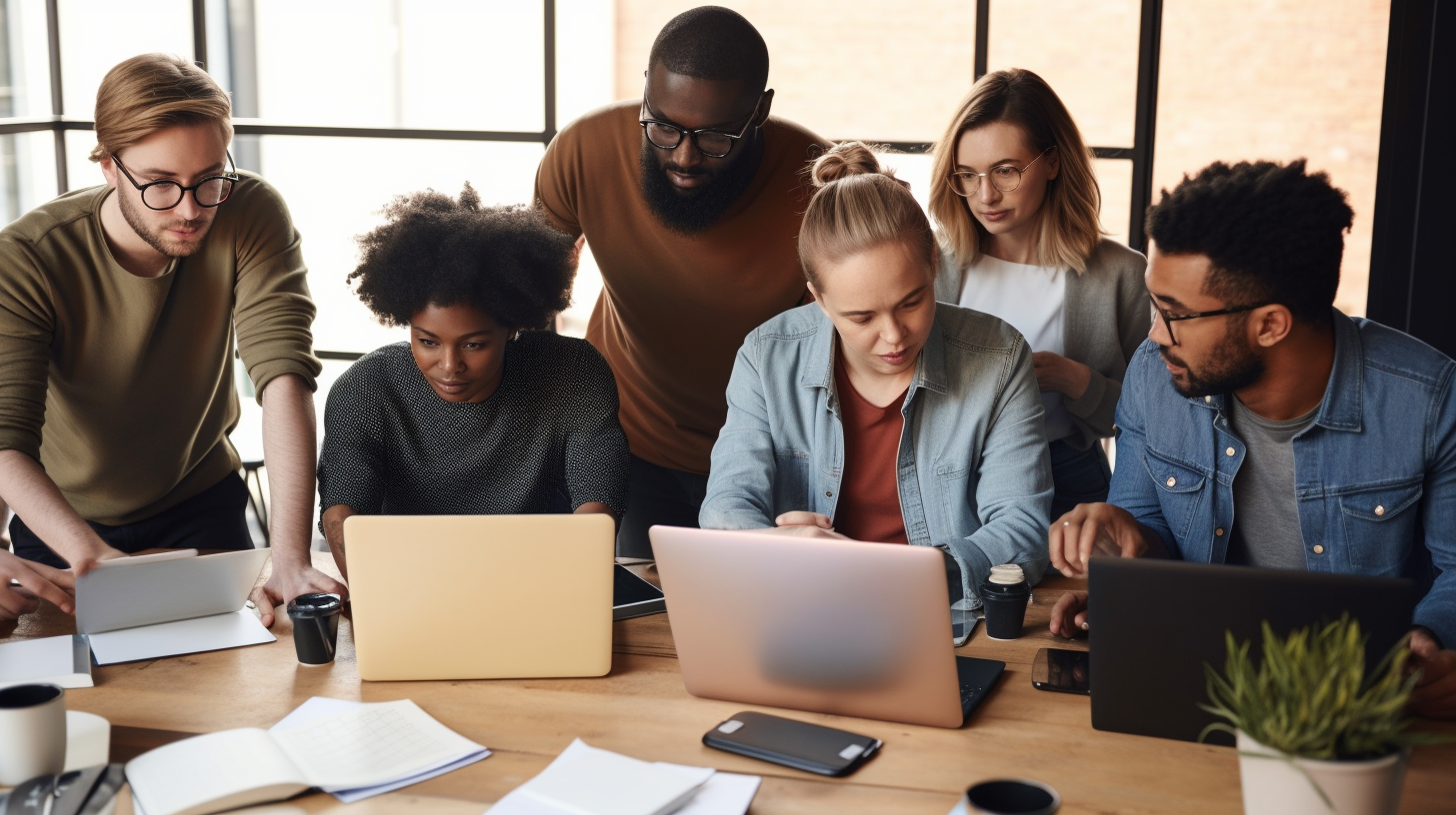 a team of people looking at their computers