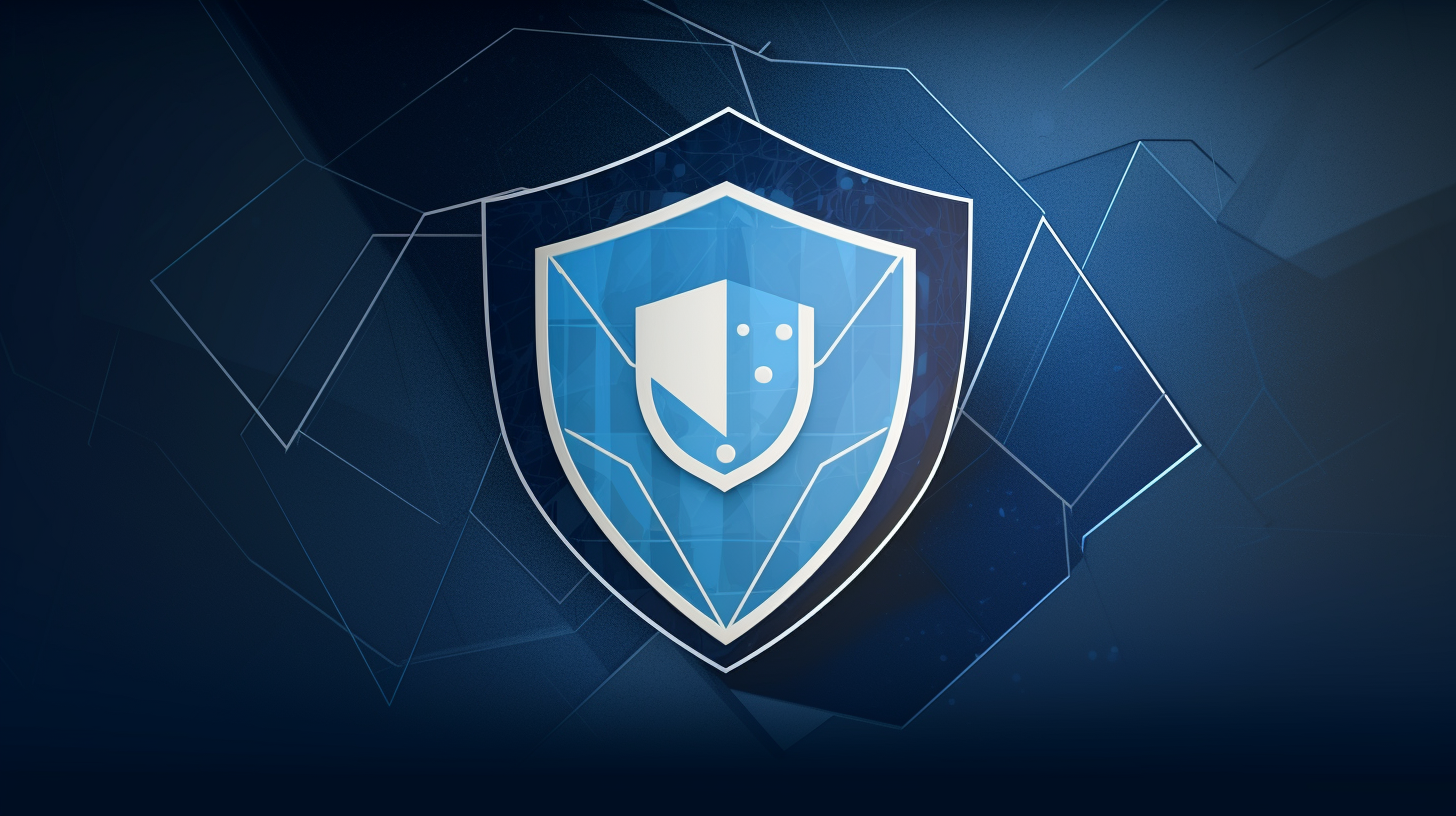 a blue and white shield over a blue background