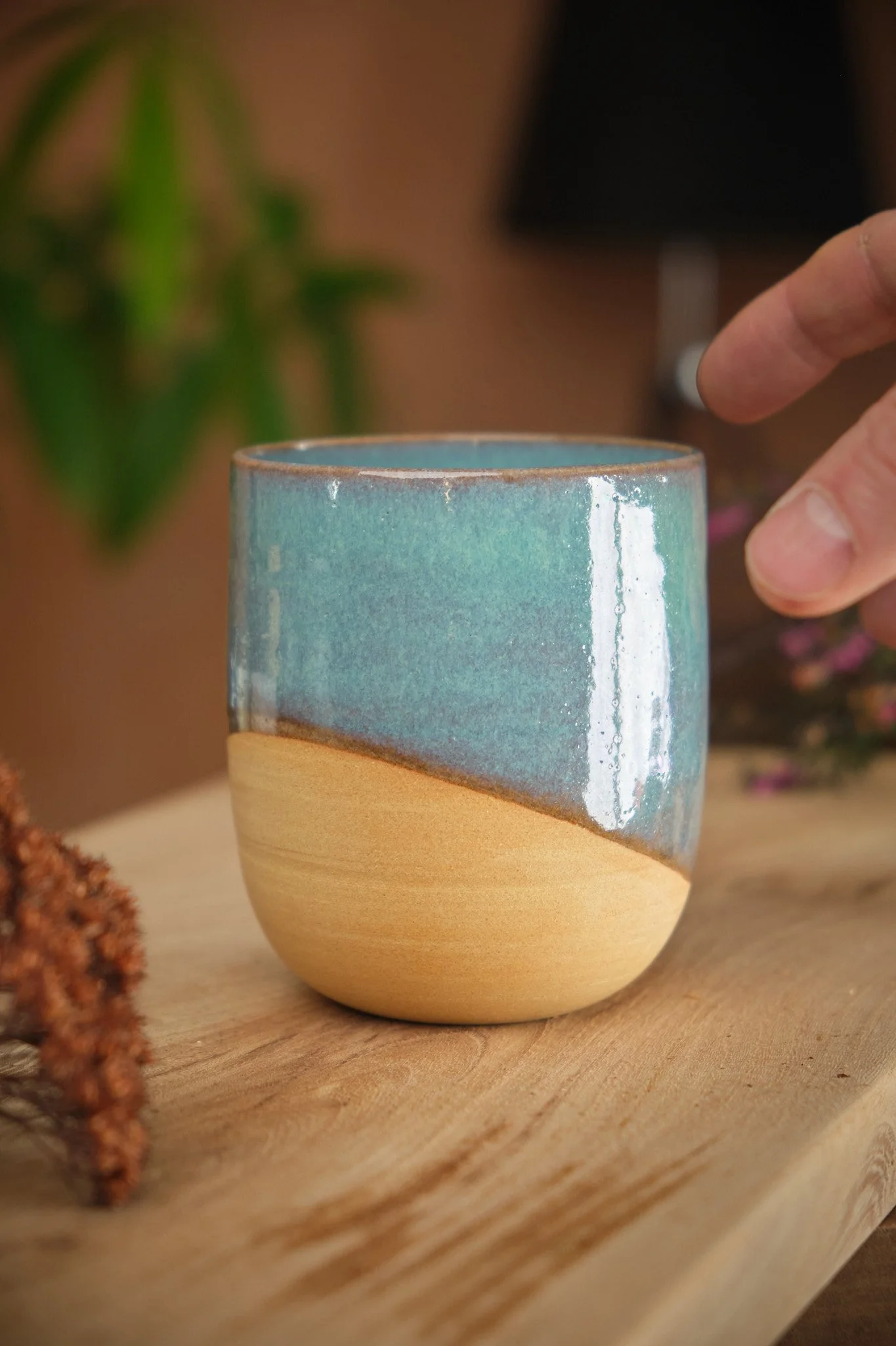 Tasse à thé / Gobelet : Terre Sable émail Turquoise