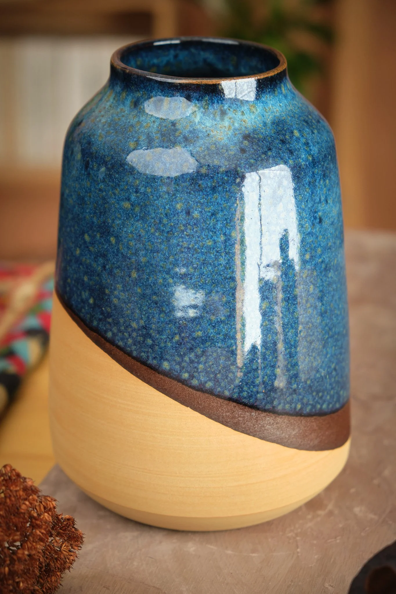 ceramique dordogne la Paume Vase original sable bleu.jpg