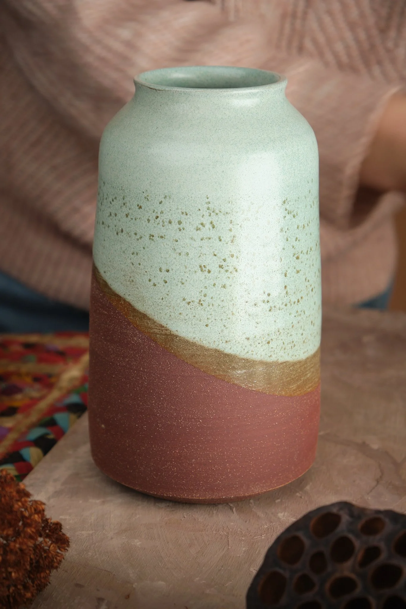 ceramique dordogne la Paume vase artisanale rouge verte.jpg
