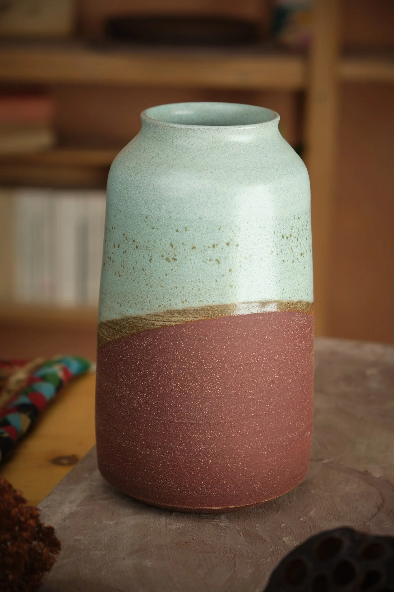 Poterie perigourdine la Paume Vase rouge email vert.jpg