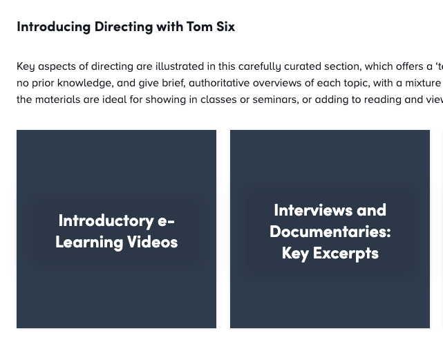 Screenshot of 'Directing with Tom Six' Study Unit on Digital theatre Plus
