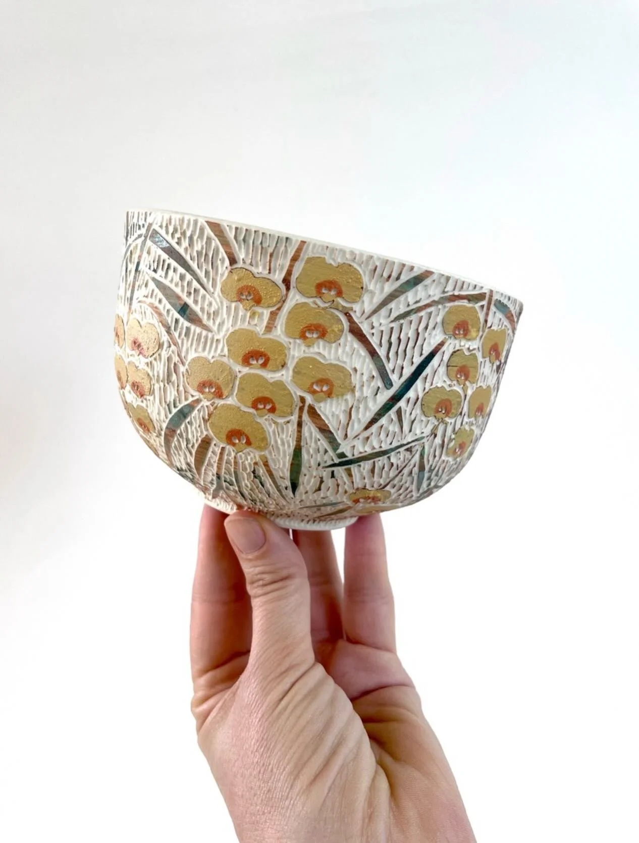 One of a batch of bowls that didn&rsquo;t make it to my shop. They all had little bloats (swollen spots) caused by air bubbles from inadequate wedging (kneading the clay). Lesson learned. Still, I like the surface on this one. I&rsquo;ll make some mo