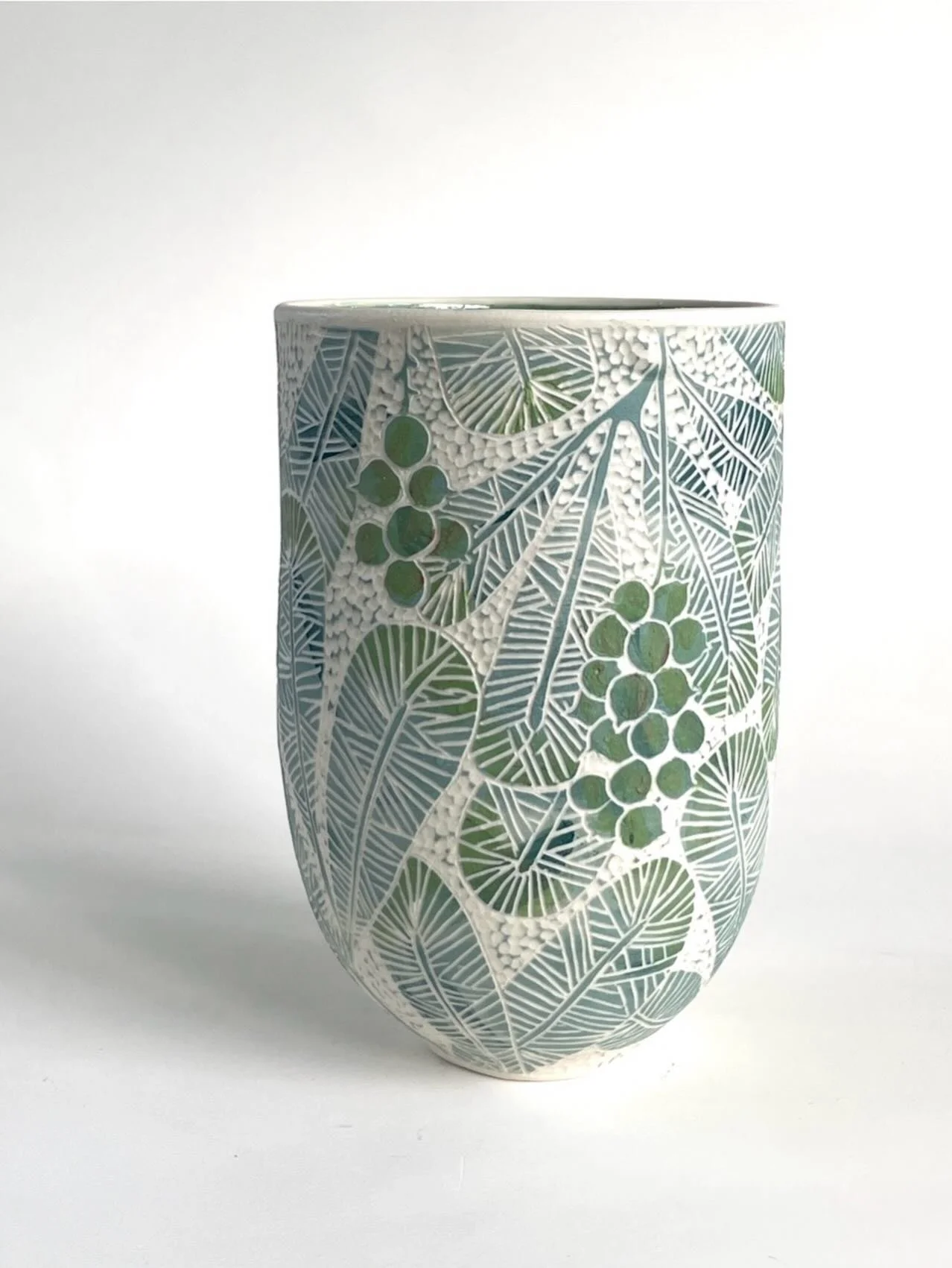 Geebung from my Wollemi series.

A happy story: this pot and three others were purchased by a brother and sister, unbeknownst to each other. During a trip to Melbourne last year, their whole family had visited my exhibition and loved my work. In my r