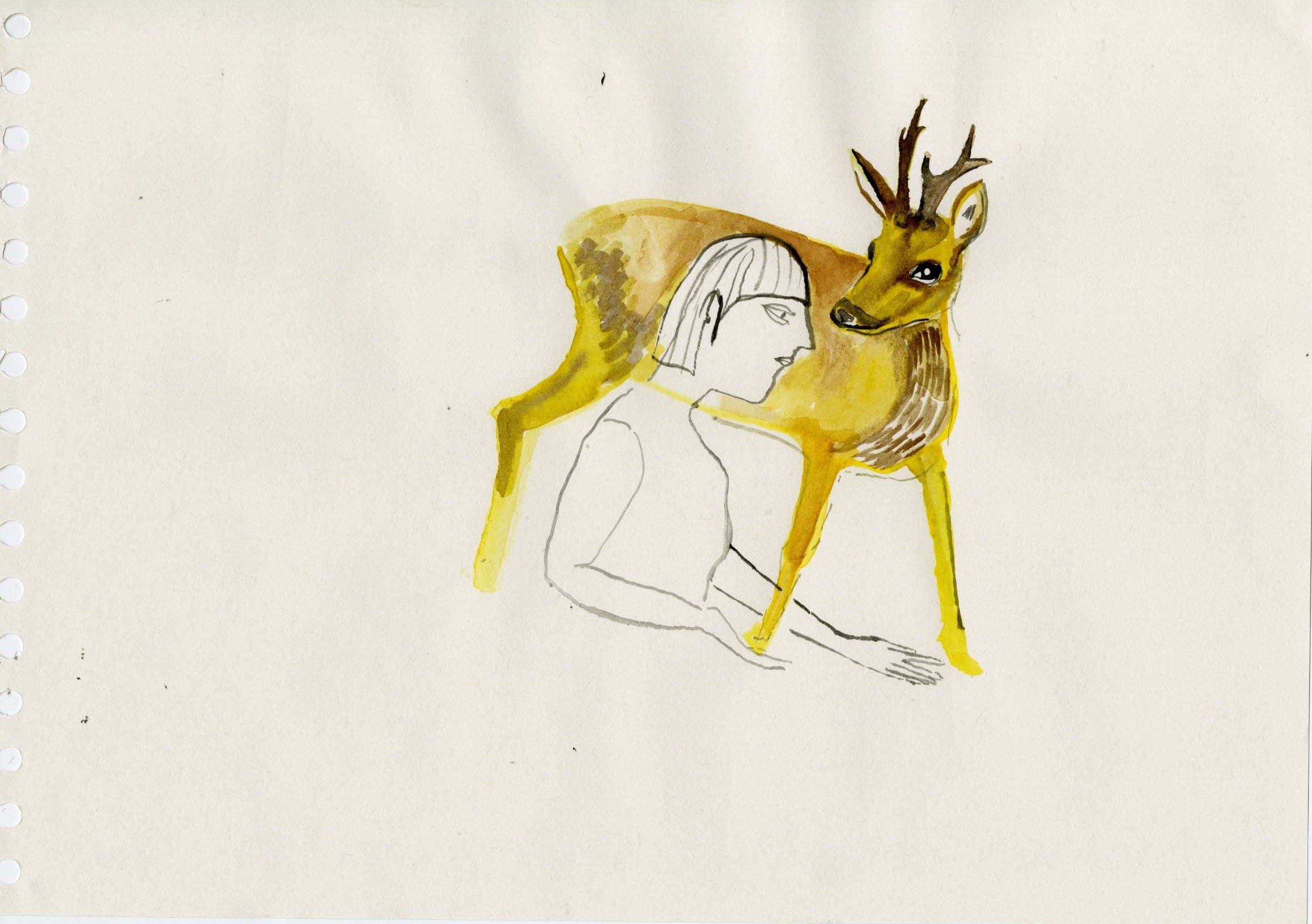 Drawing: Woman with Deer
