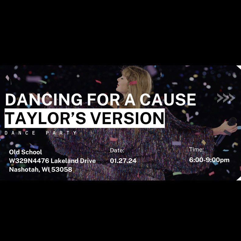 The Hottest Ticket In Town

Dancing For A Cause: Taylor&rsquo;s Version is THIS SATURDAY!

January 27th
6:00-9:00pm
Old School - Nashotah 

What to expect:
-Dress in your favorite era
-Make friendship bracelets
-Dance &amp; sing your heart out
-Take 