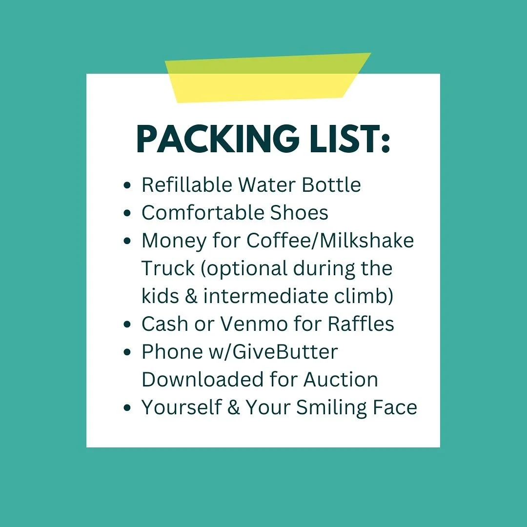 HERE&rsquo;S THE 411 📢
 
Kid&rsquo;s Climb
9:00am-11:00am 
Check in &amp; receive your shirt at 9:00am
Climbing will go from 9:30am-10:30am

Intermediate Climb
10:00am-12:00pm
Check in &amp; receive your shirt at 10:00am
Climbing will go from 10:30a