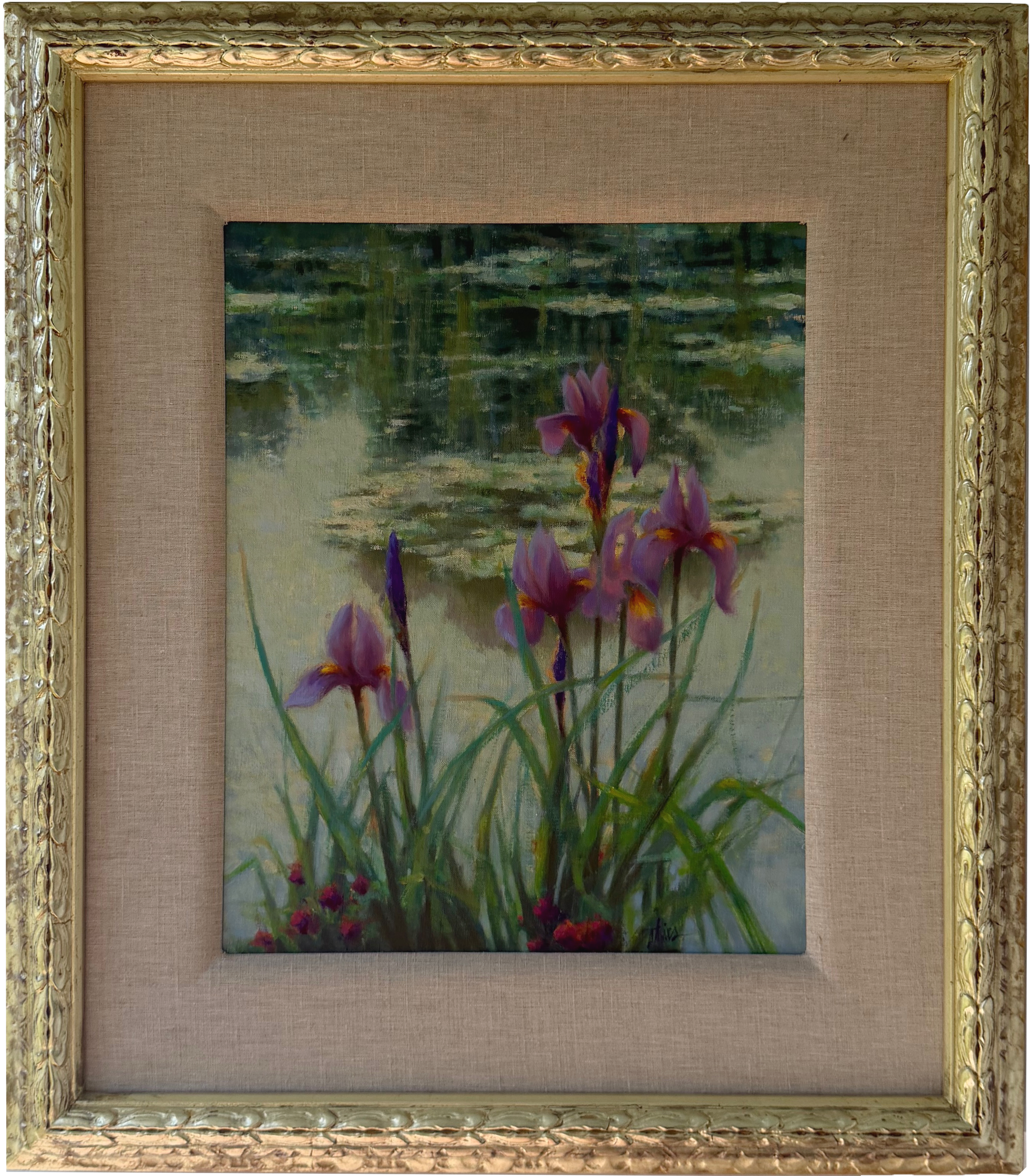  Rainy Day Iris -- Monet's Garden in Giverney  
20” x 16" 
© Timothy R. Thies 
Custom  Florentine style, 22 Karat gold leaf frame by Guido Frame-make 
This image is under strict copyright to the artist and may not be reproduced in any form.
