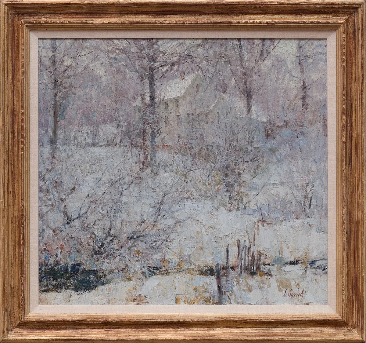  Pulyan House in Snow - Connecticut  
oil, 24 x 26 
©Richard Schmid 2002 
This image is under strict copyright to the artist and may not be reproduced in any form.