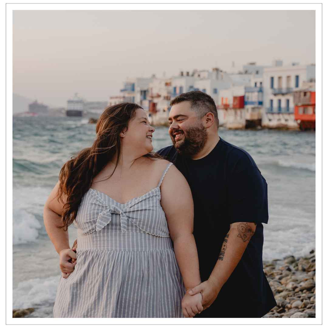 photo of erin turner on an island in greece with husband