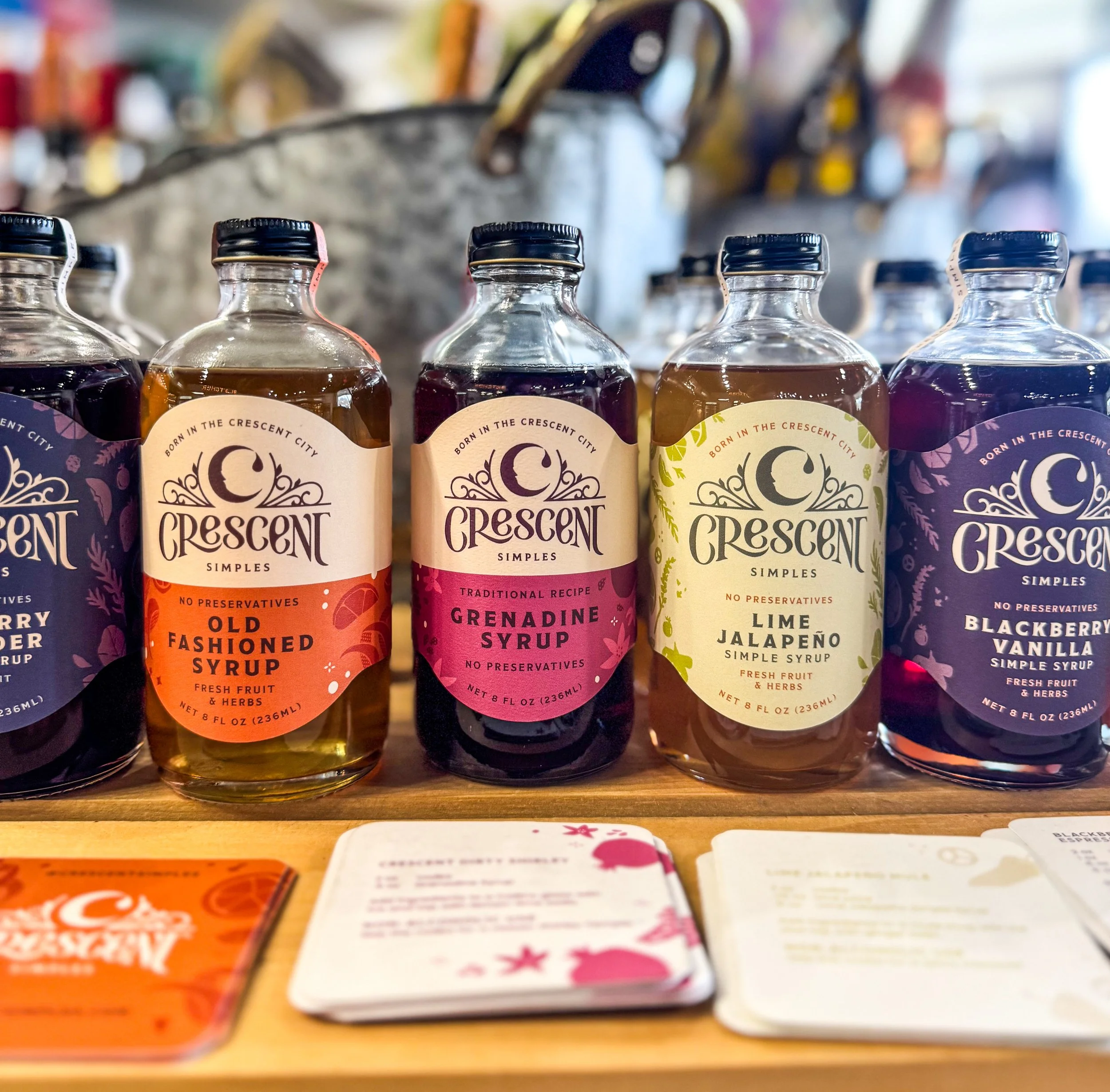 We offer a wide selection of local cocktail syrups from Crescent Simples