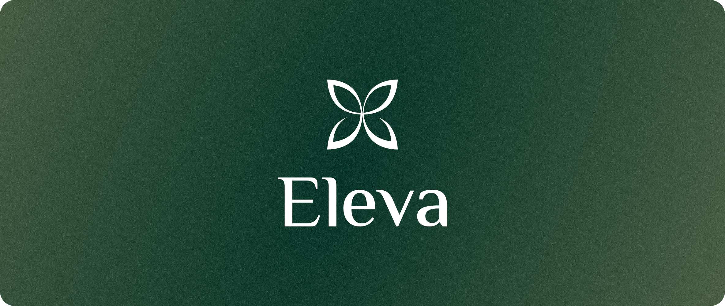 A dark green background with a white logo of a stylized butterfly above the word 'E leva' in white text.