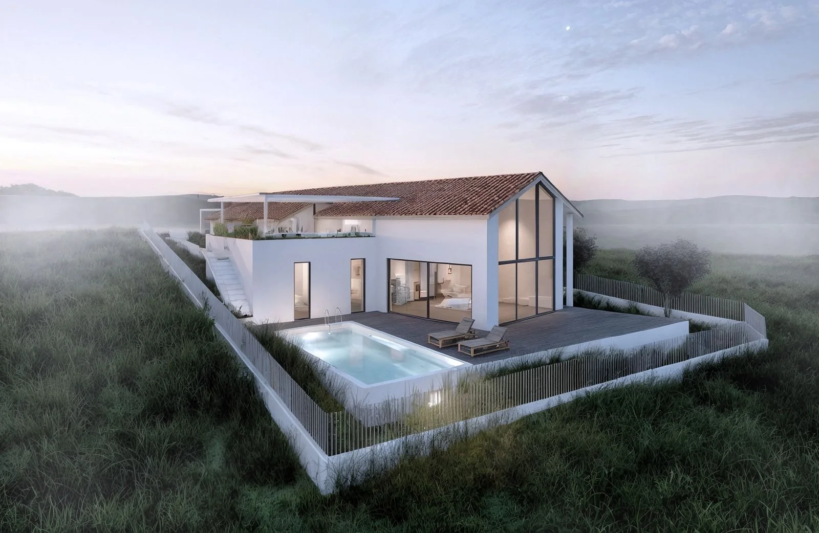 render of a modern house in the countryside of Portugal