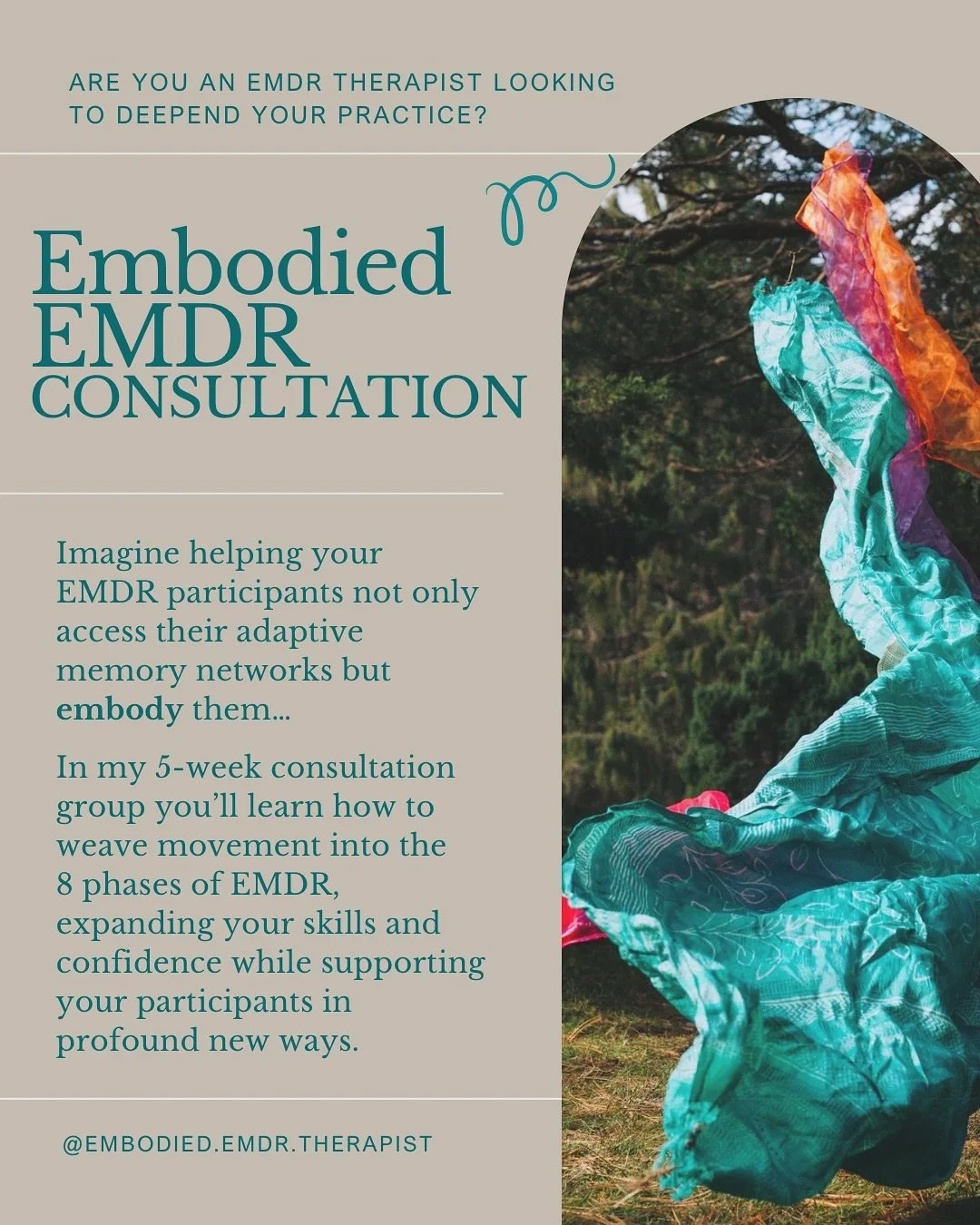 ✨ EMDR Therapists ✨
Want to deepen your practice?

Learn how to weave movement into the 8 phases of EMDR so your participants leave sessions feeling more grounded, empowered, and resourced.

🌀 Join my 5 week EMDR consultation group &mdash; space is 