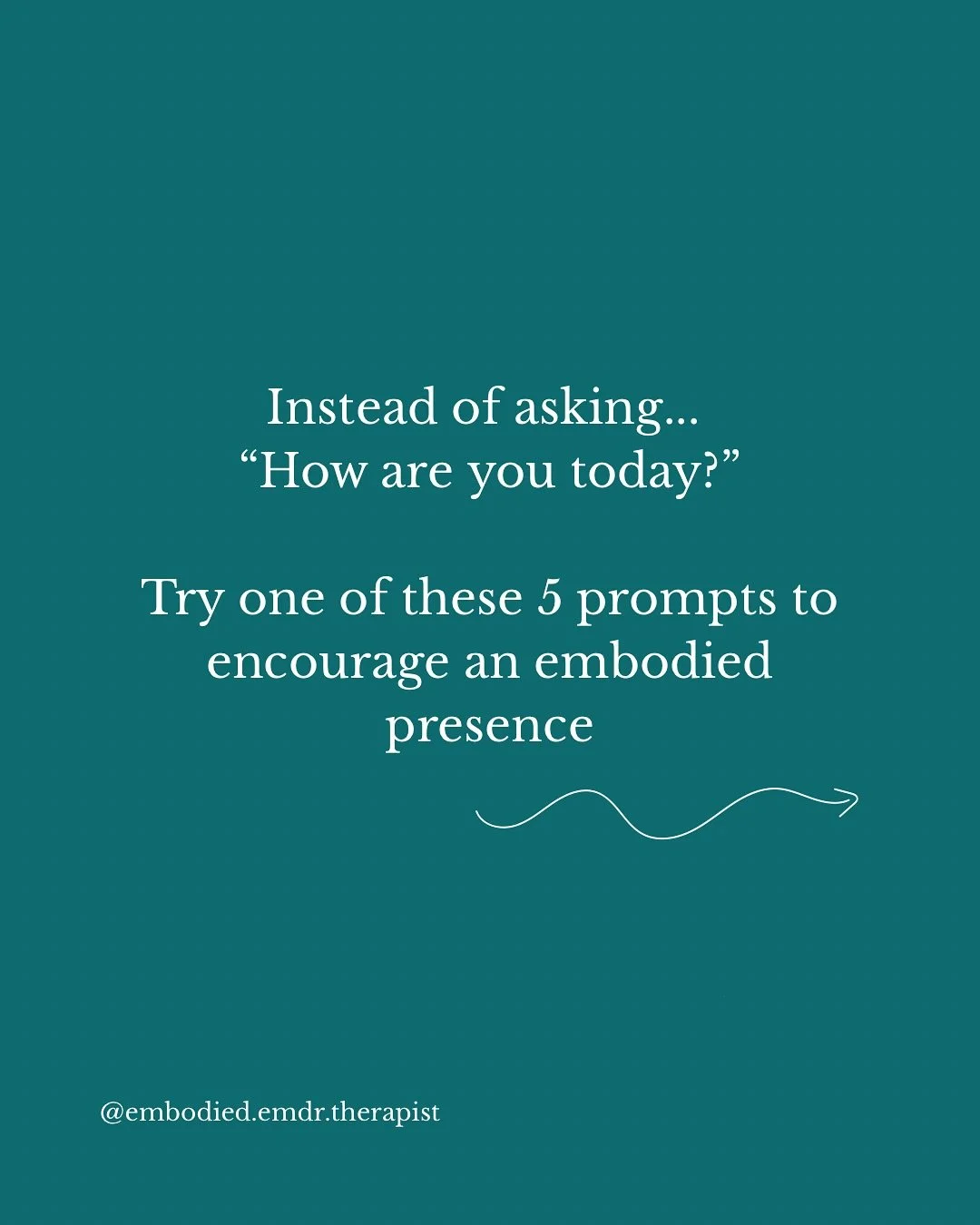 What would happen if you started a session or check in with one of these questions instead of &ldquo;how are you?&rdquo;

#embodiment #dancemovementtherapy #traumatherapy #emdrtherapy #therapist