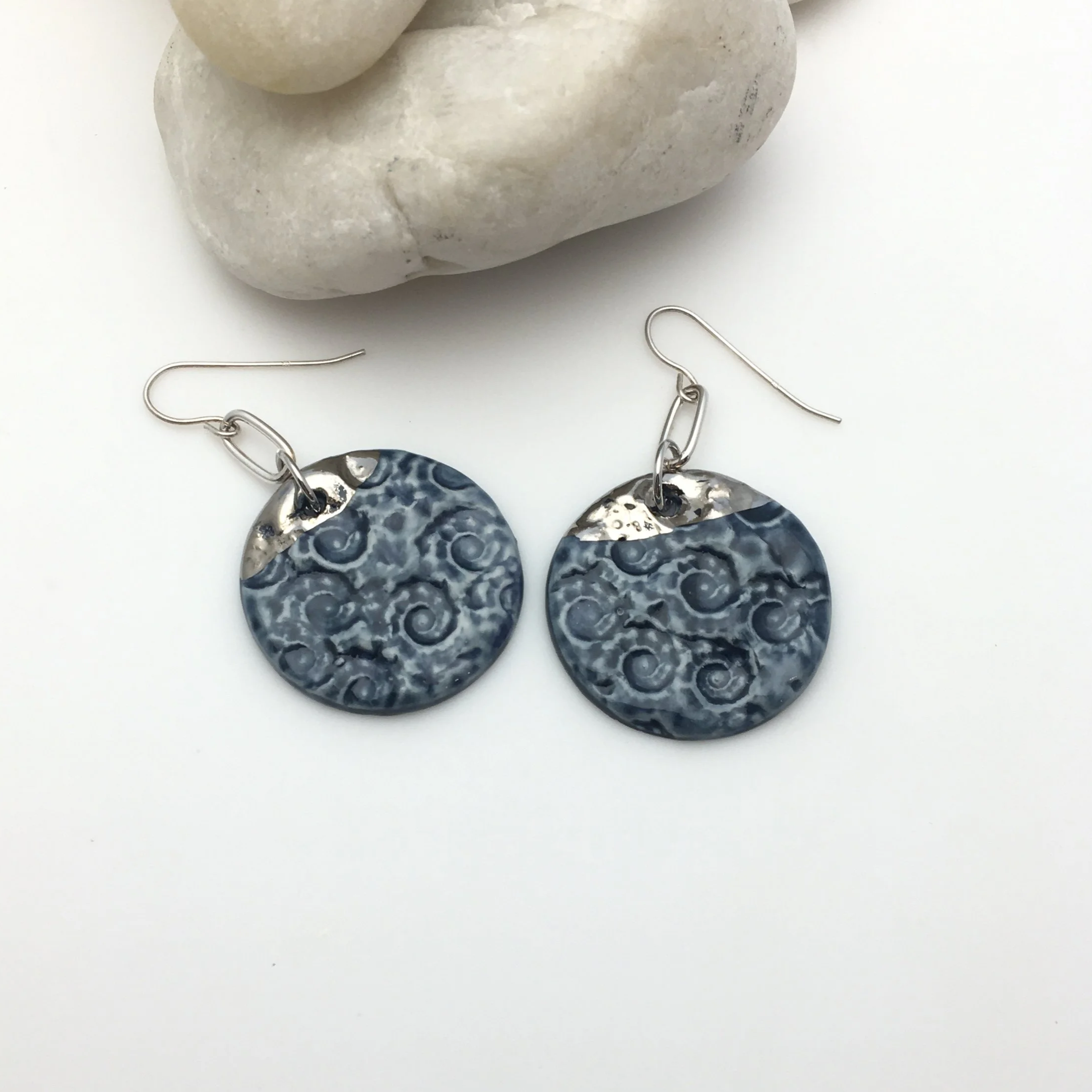 Denim Fossil Shell Beach Earrings