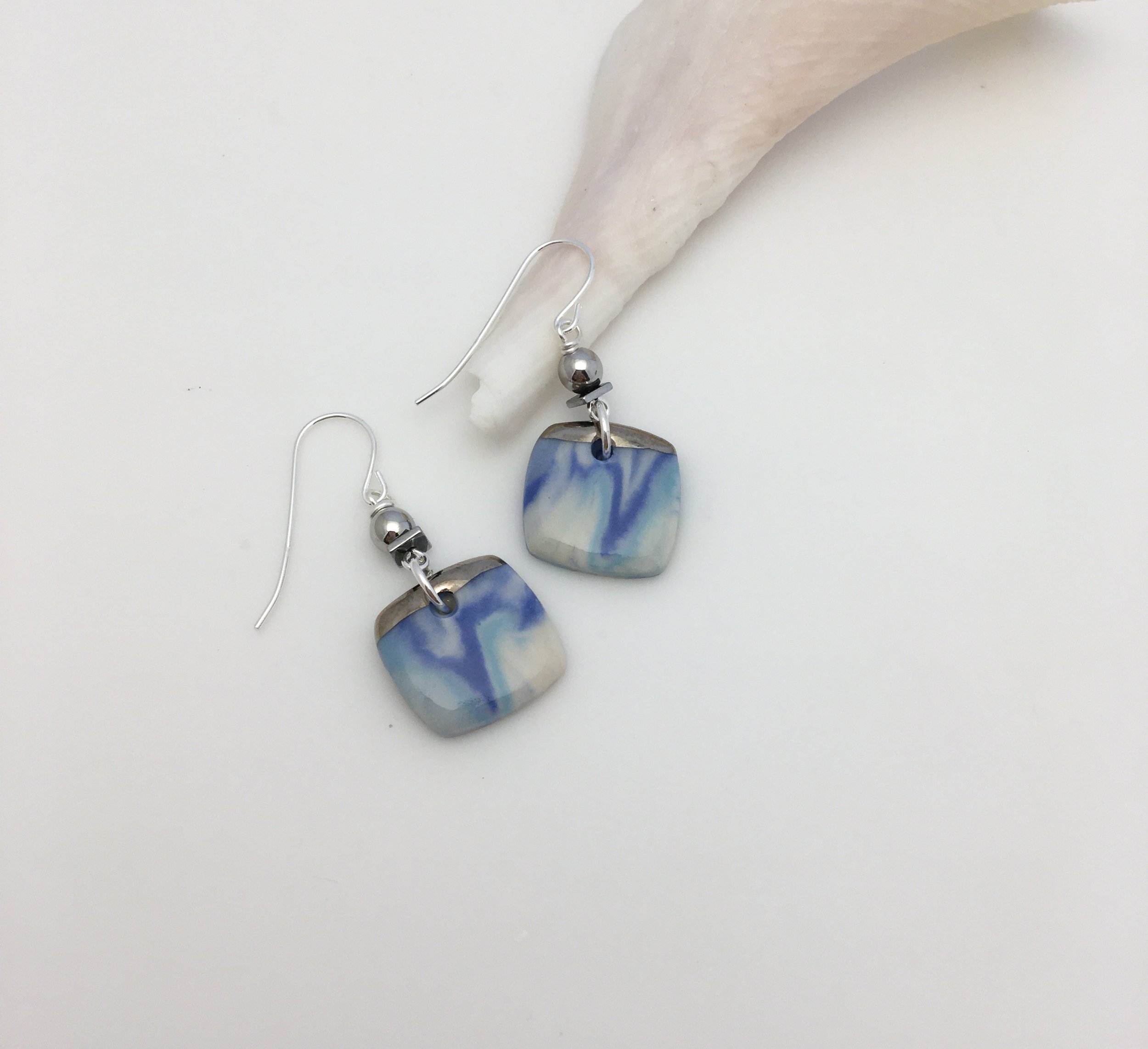 Sea Blue Marbled Earrings