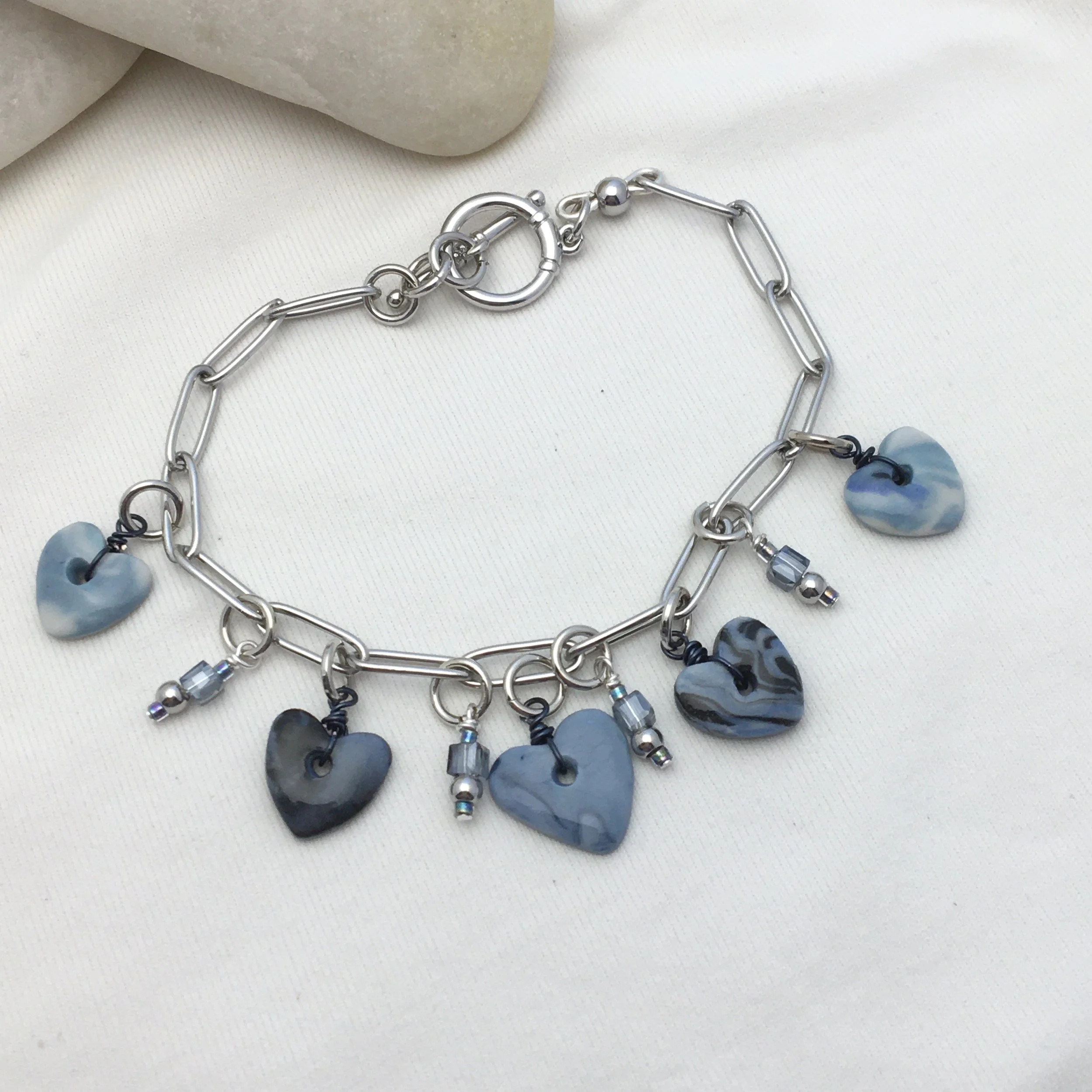 Beachy Blue Heart Charm Bracelet