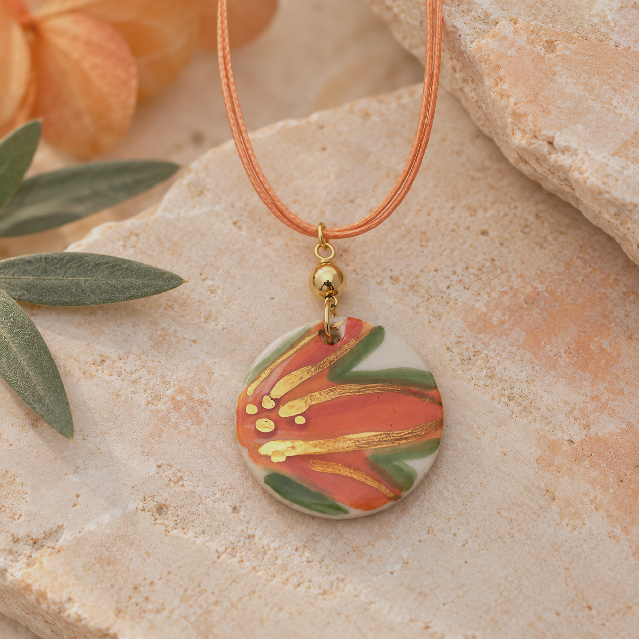 Coral Bloom Gold-Accented Pendant Necklace