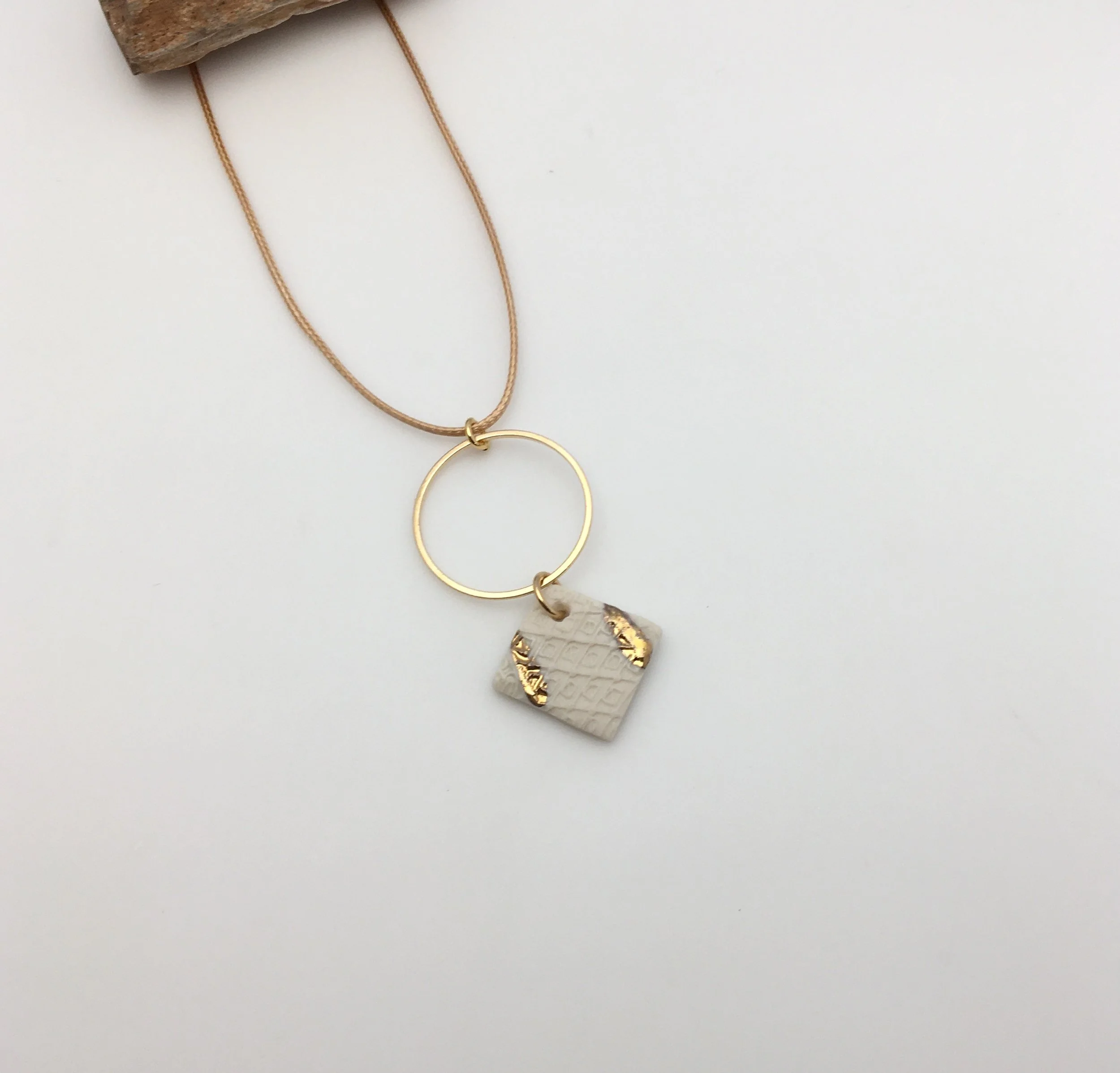 Gold Diamond Textured Hoop Necklace