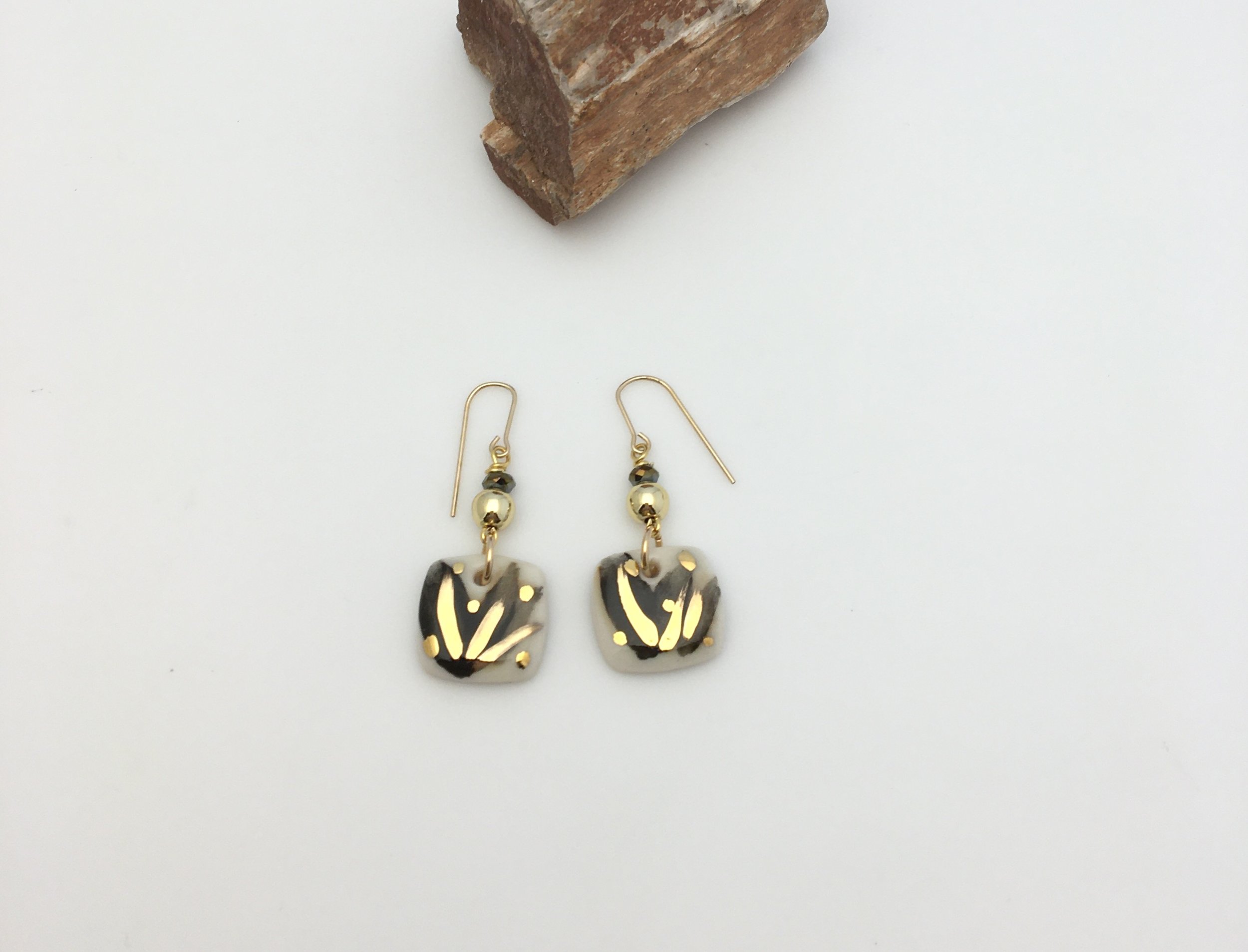 Gold Leaf Square Earrings