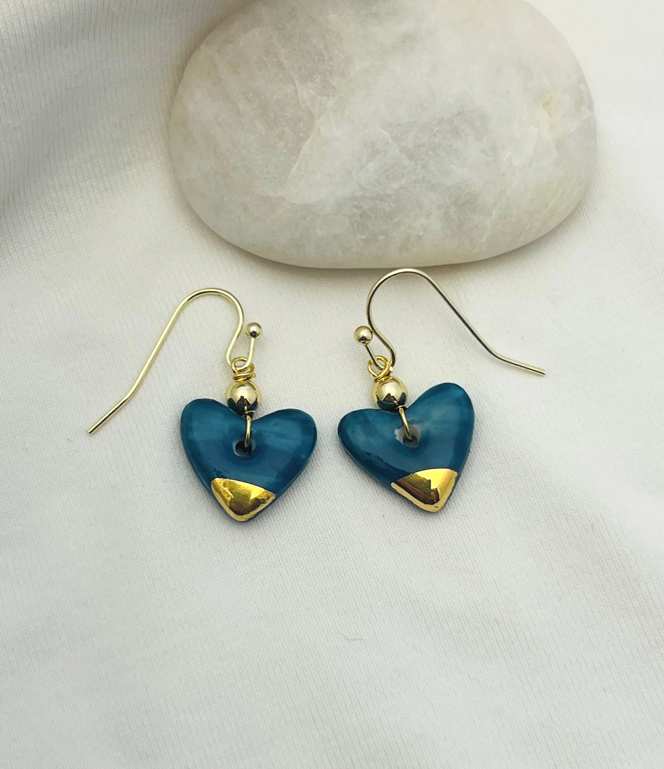 Deep Aquamarine Heart Earrings