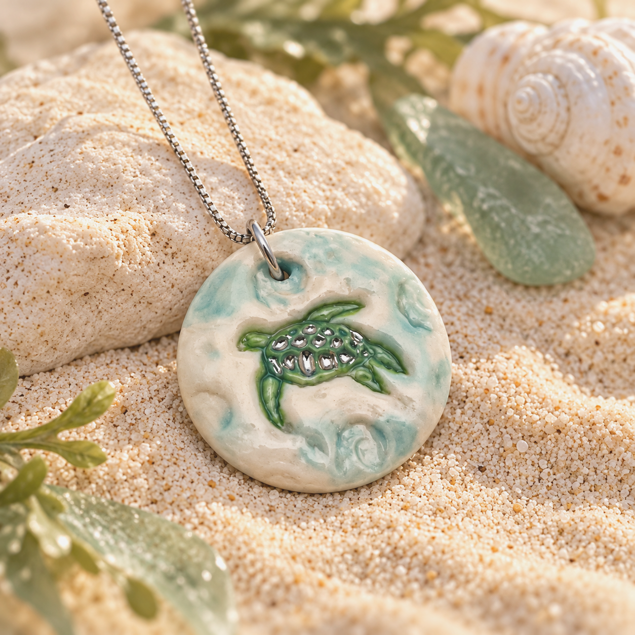 Sea Turtle Coastal Ceramic Pendant.png