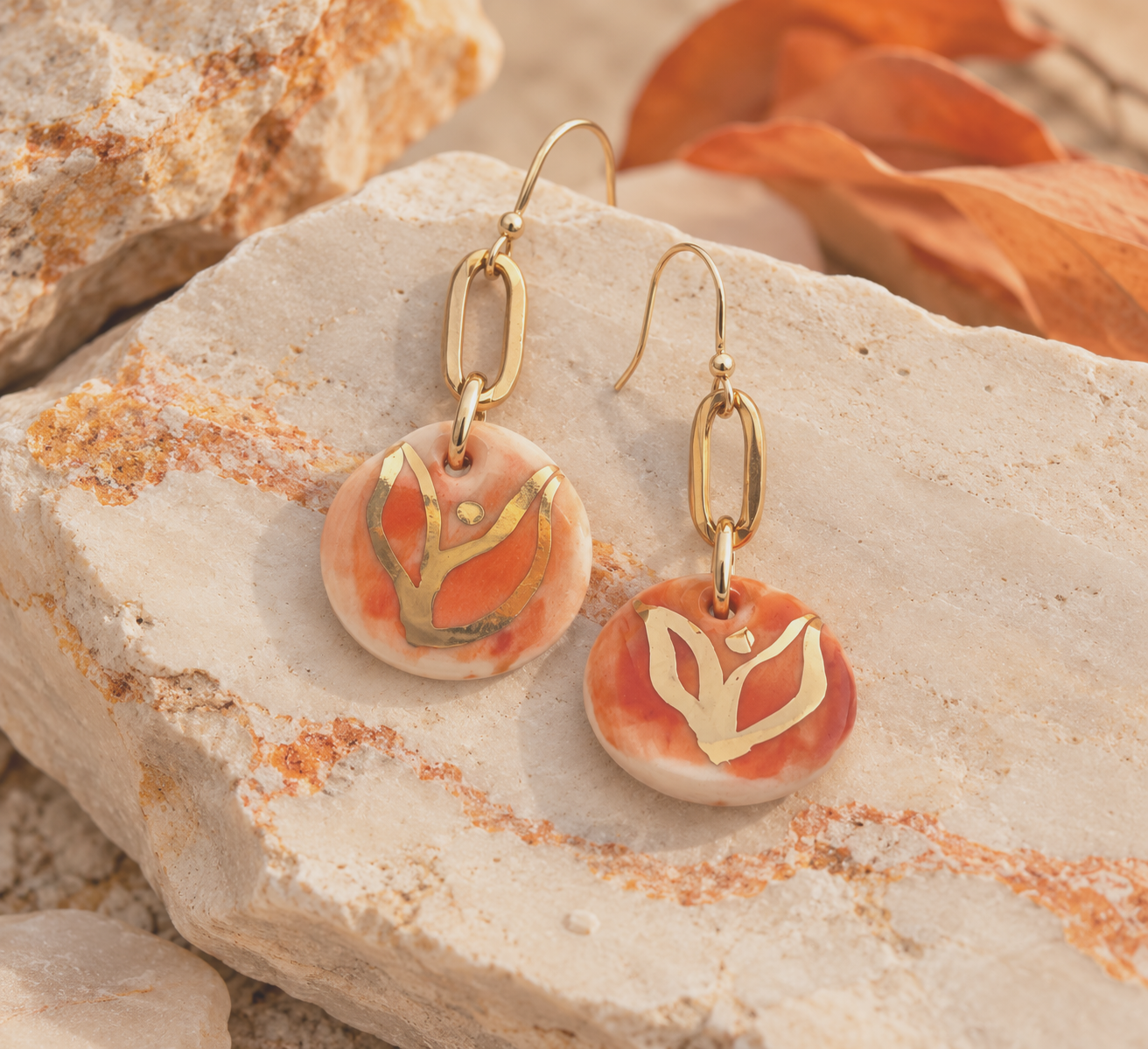 Orange Garden Flower Earrings