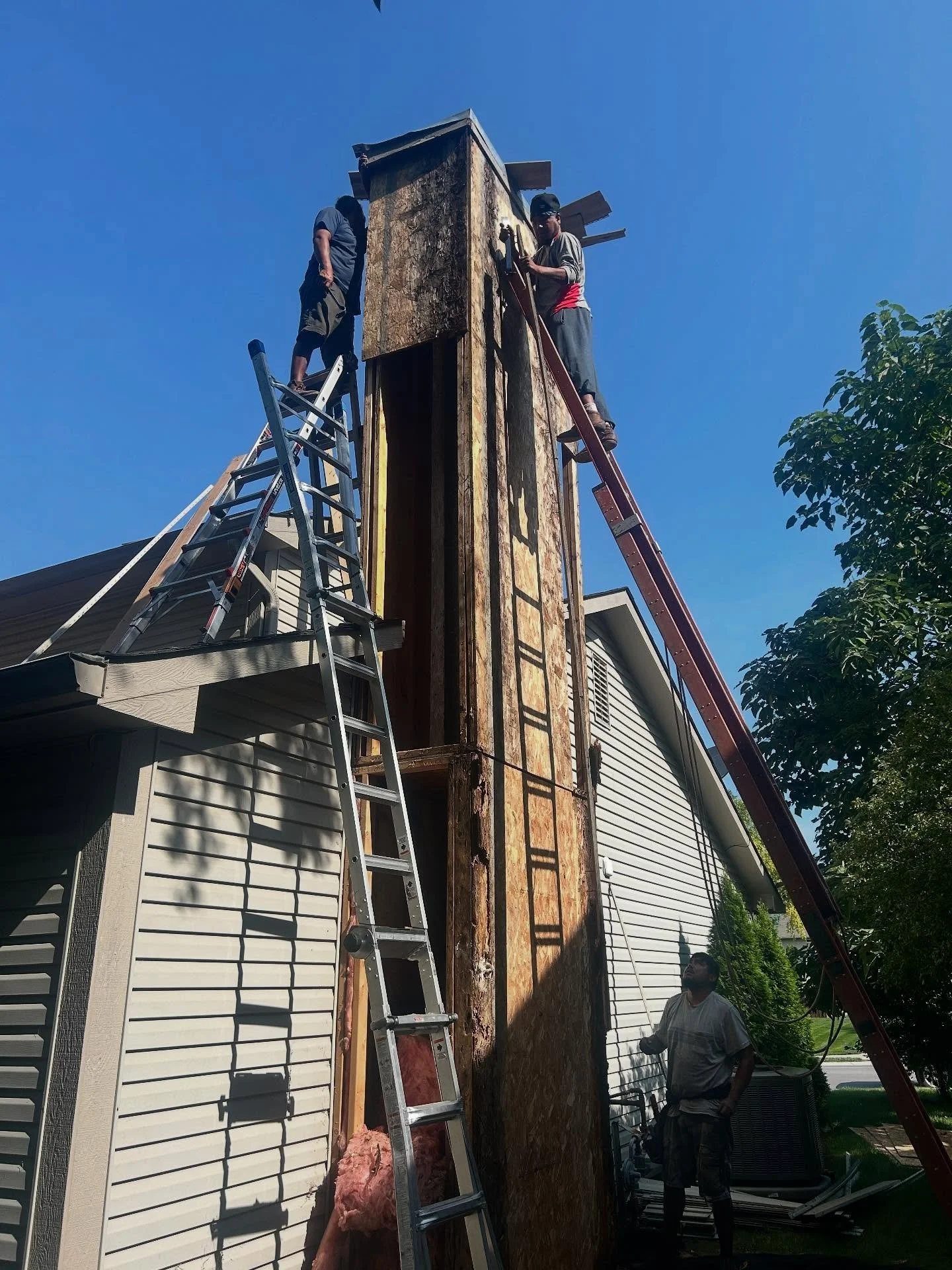 Hired to replace some trim boards and then was discovered! Complete tear down and rebuild of this chimney🚩 This is why it is always pertinent to hire the best, Red Sail Roofing🚩 We don&rsquo;t cut corners on our customers. #redsailroofing