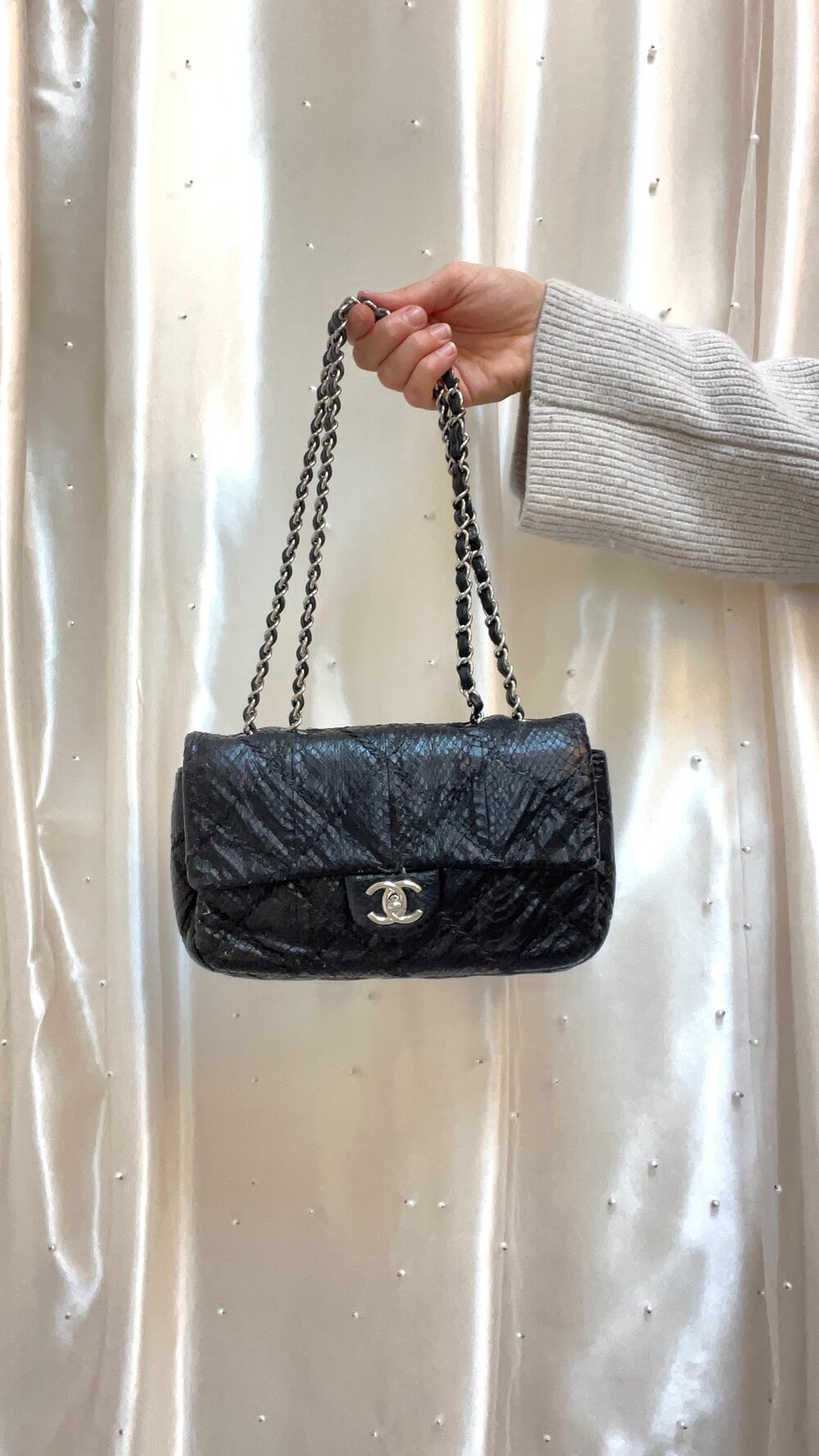 Chanel Quilted Python Classic Single Flap Bag — MISS LULALA